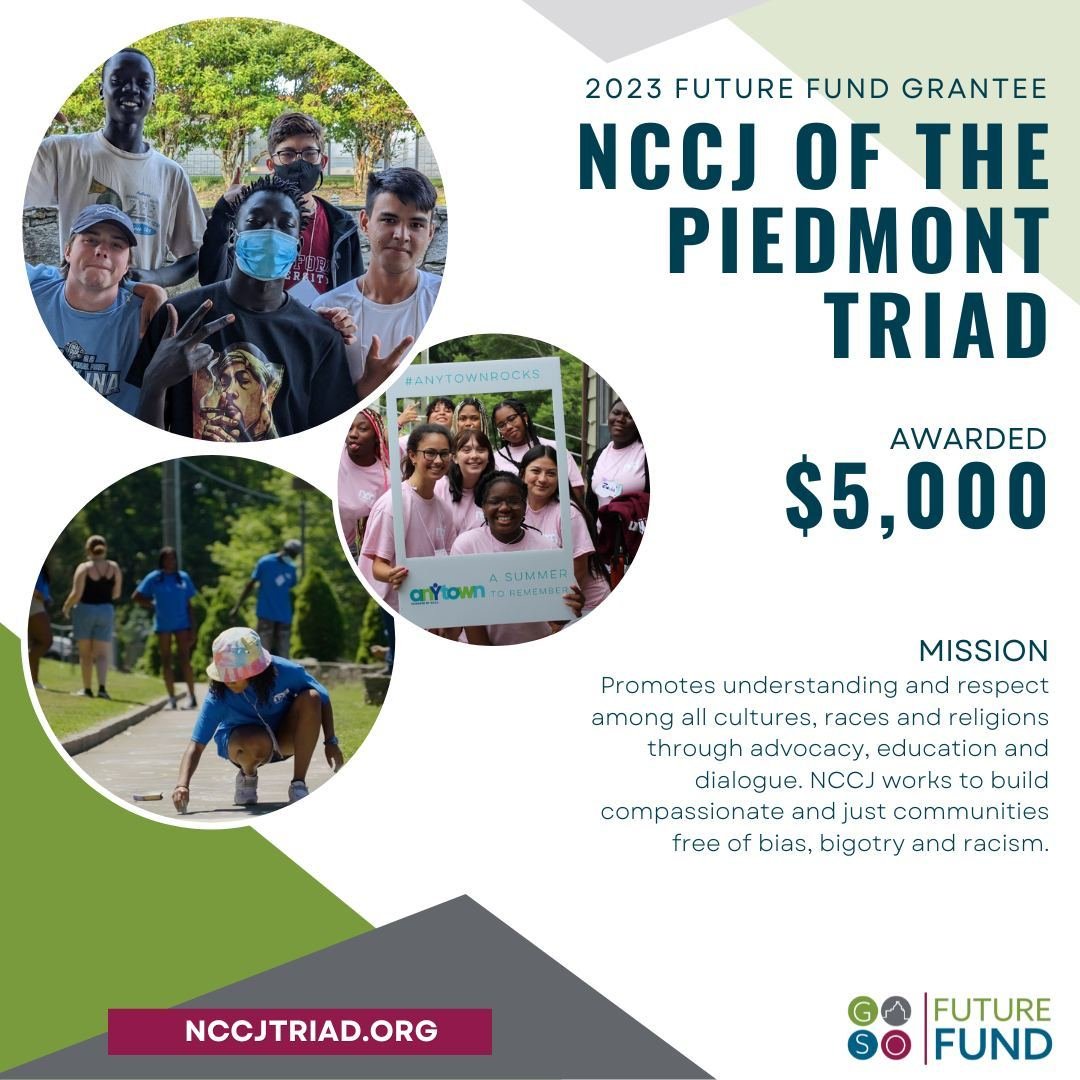 Congratulations to NCCJ of the Piedmont Triad, one of Future Fund's 2023 Grant Recipients!

Future Fund&rsquo;s grant will allow @NCCJtriad to expand their Youth Ambassador Program to better support the students they serve. NCCJ&rsquo;s Youth Ambassa