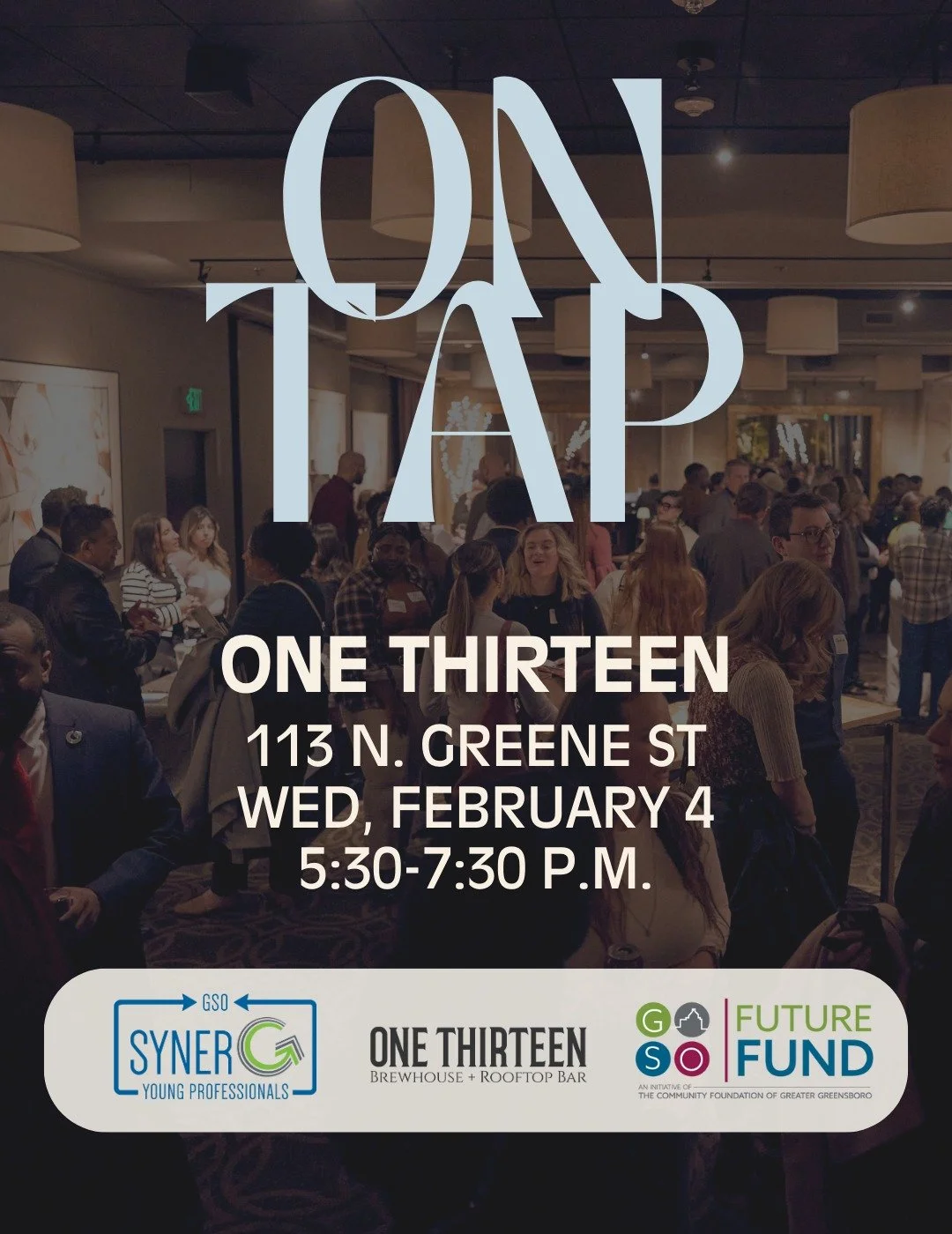 Join synerG and Future Fund for On Tap on Wednesday, February 4 from 5:30 to 7:30 pm at One Thirteen Brewhouse + Rooftop Bar!

This event marks the start of synerG&rsquo;s new partnership with Future Fund, a natural step as both organizations grow to