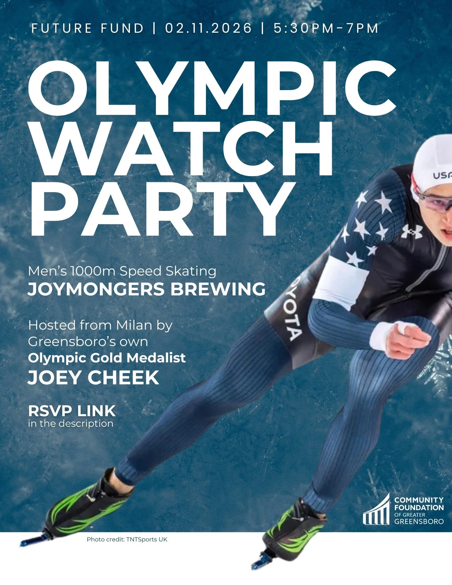 Join Future Fund on February 11 from 5:30pm-7pm at Joymongers Brewing, 576 N. Eugene for a one-of-a-kind Winter Olympics Viewing Party with a hometown twist!

This year marks the 20-year anniversary of Greensboro native and Olympic gold medalist Joey