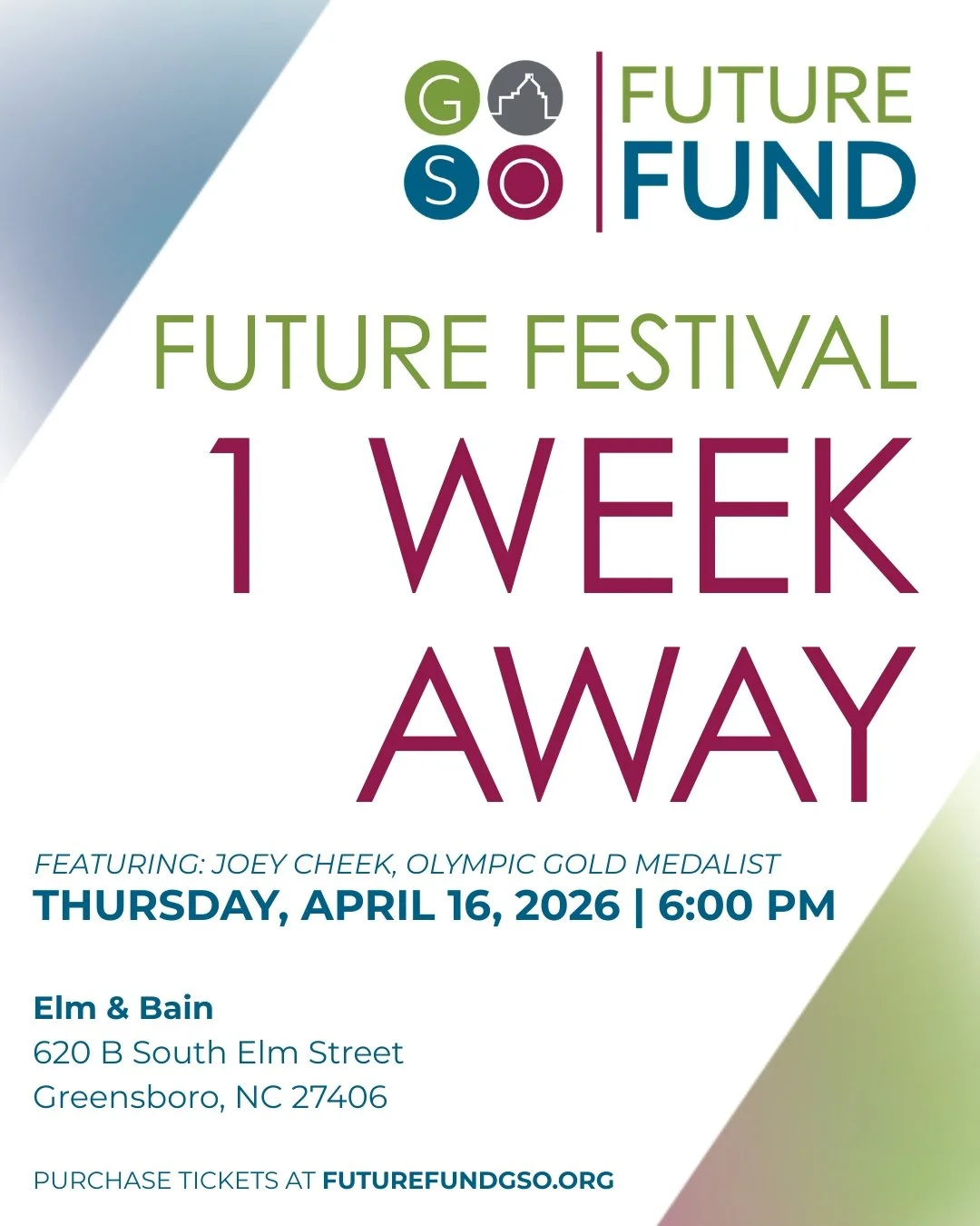 ONE WEEK AWAY, WILL WE SEE YOU AT FUTURE FESTIVAL?!

Future Fund is a pipeline for Greensboro&rsquo;s next generation of philanthropic leaders. It empowers young professionals to be part of something bigger than themselves while shaping a city where 