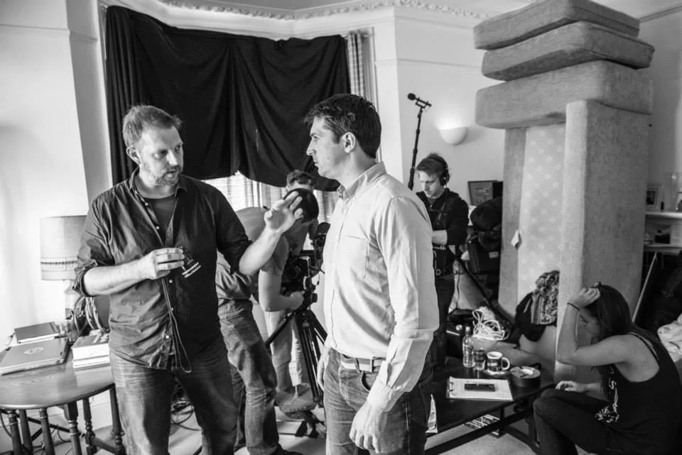 Simon on set with Peter Halpin.