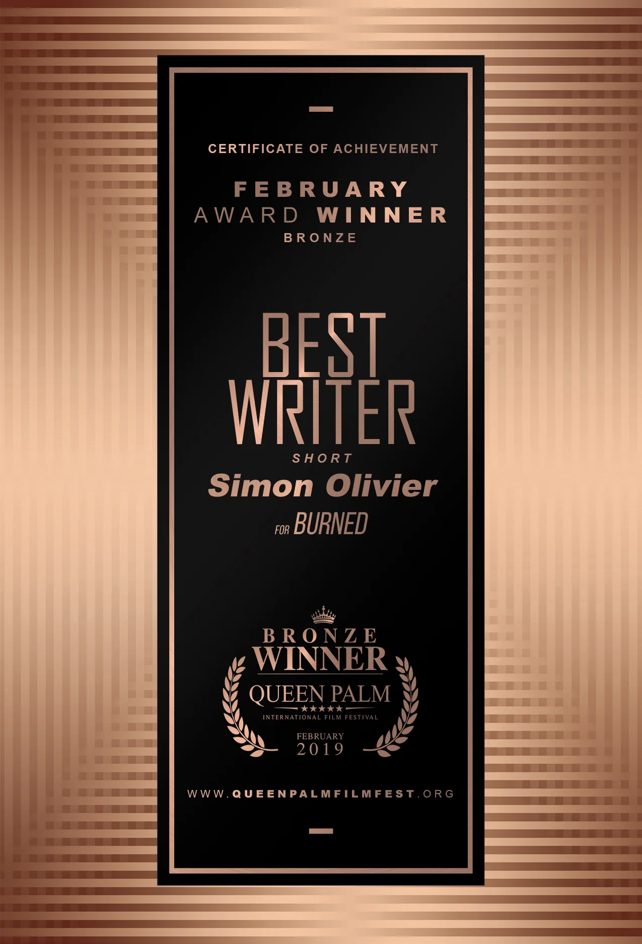 QPIFF BRONZE AWARD CERTIFICATE- BEST WRITER - SHORT - SIDE B.jpg