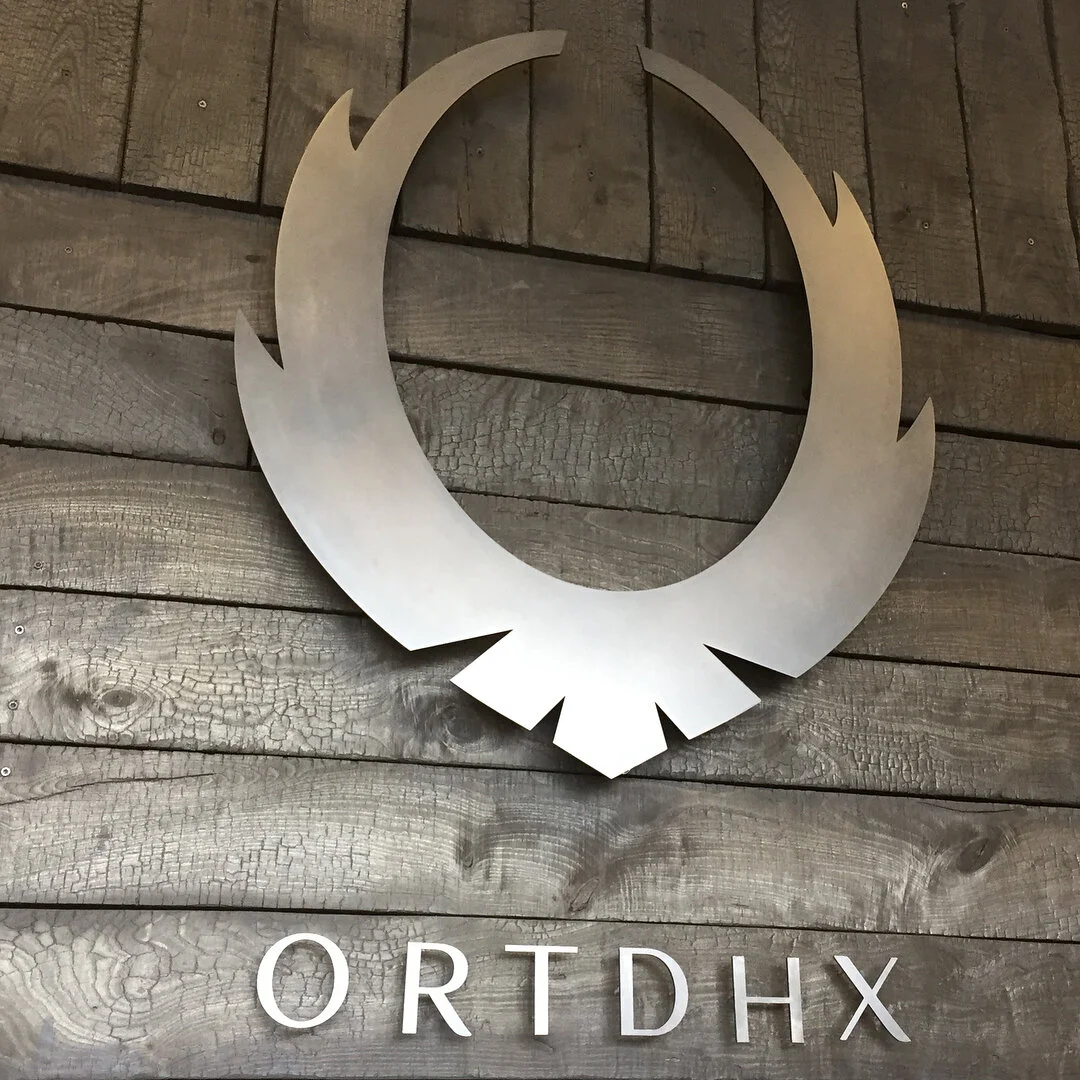 Laser cut thick steel with a black patina. #sign @orthdx_natfit