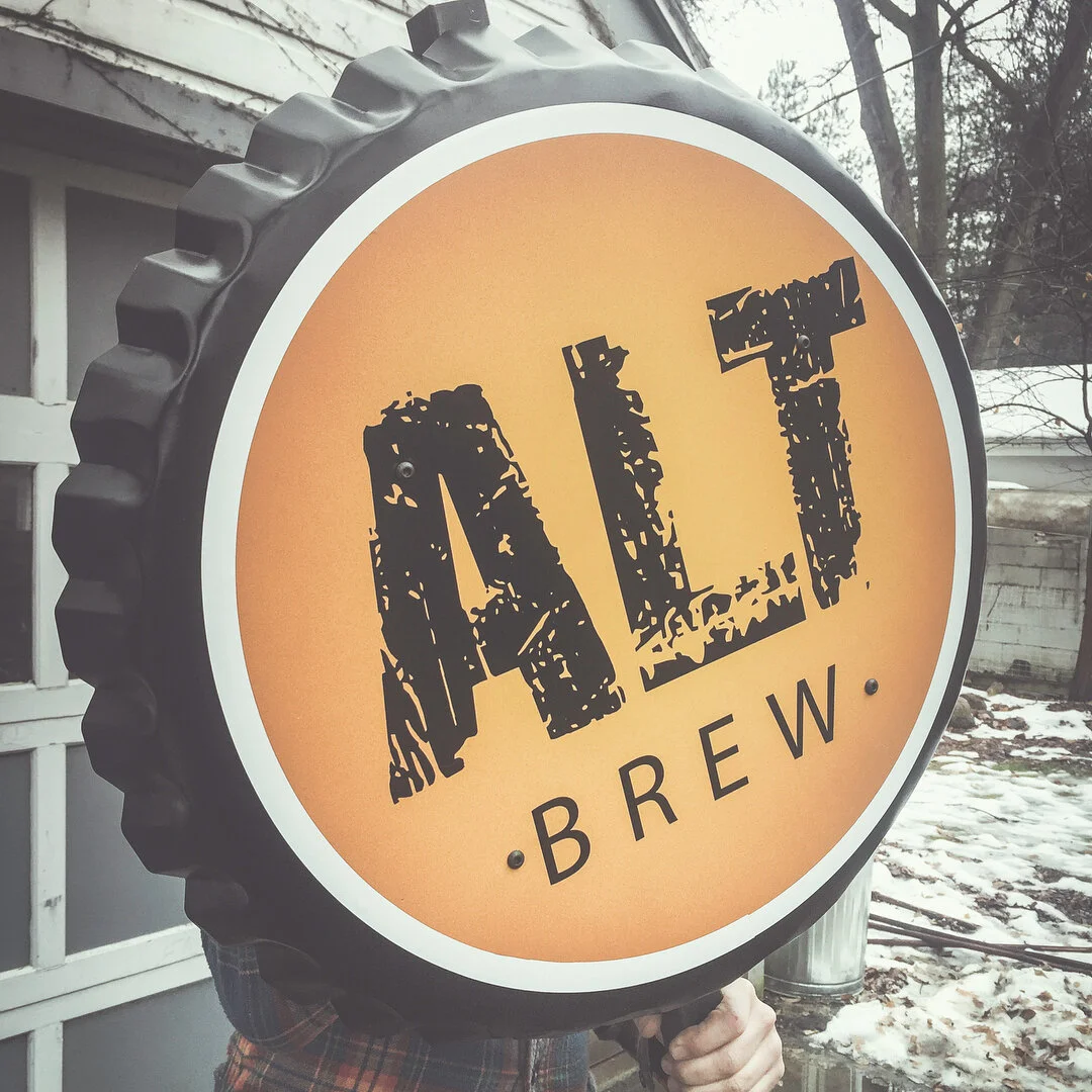 Oversized Beer Cap made with galvanized steel for exterior. #sign