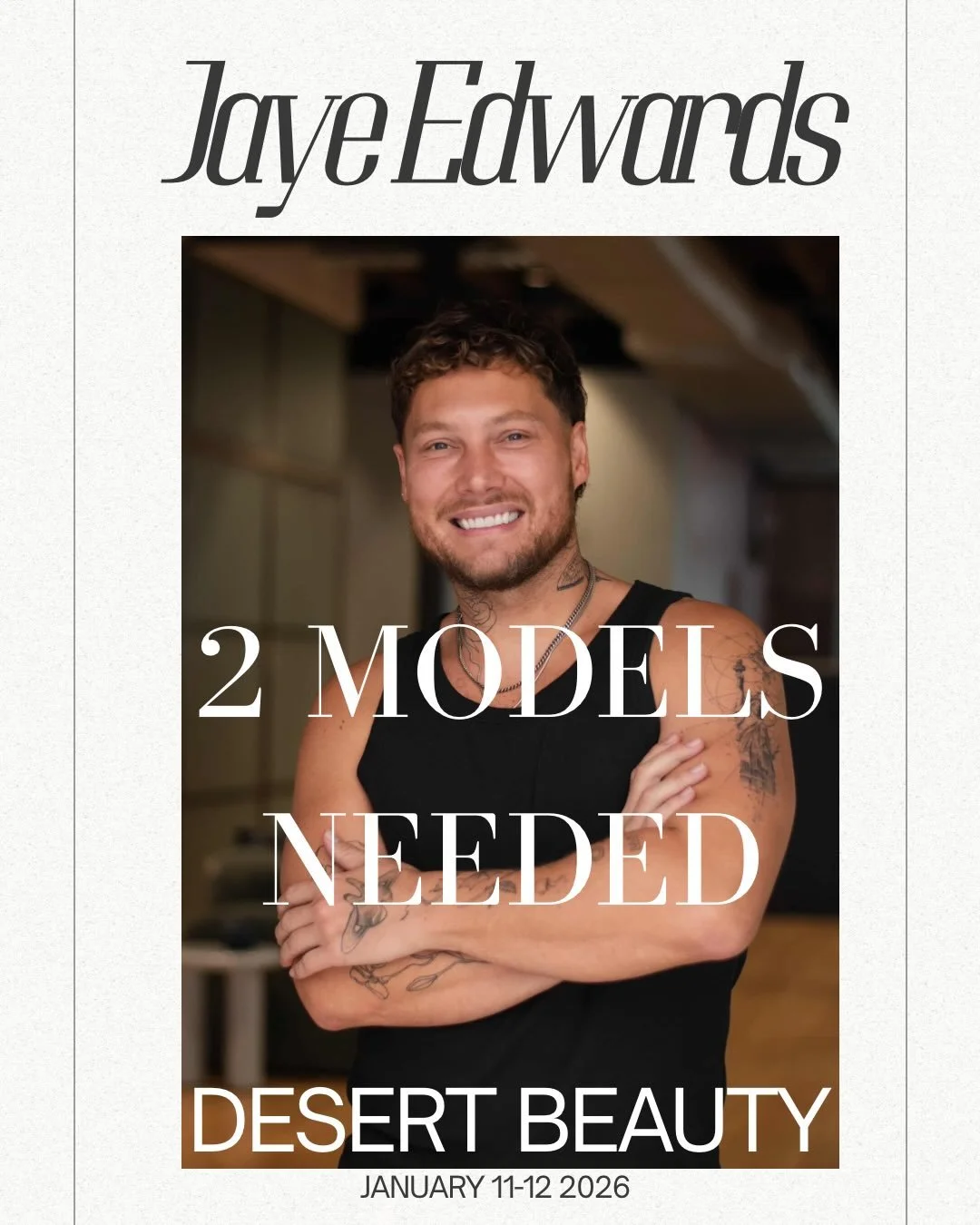 ✨ Hair Models Wanted✨ We&rsquo;re on the lookout for **2 hair models** for the exclusive Jaye Edwards Color Class on January 11-12, 2026! 

🌟 **Model 1:** Ready to go lighter 
🌟 **Model 2:** Eager to go darker 

Transformations will be done live by