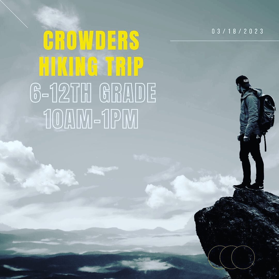 Our next Youth event!! We are going to take on Crowders Mountain. Bring your lunch to eat at the top. We will be meeting at Crowders but DM us if you need a ride. 

RSVP in bio!