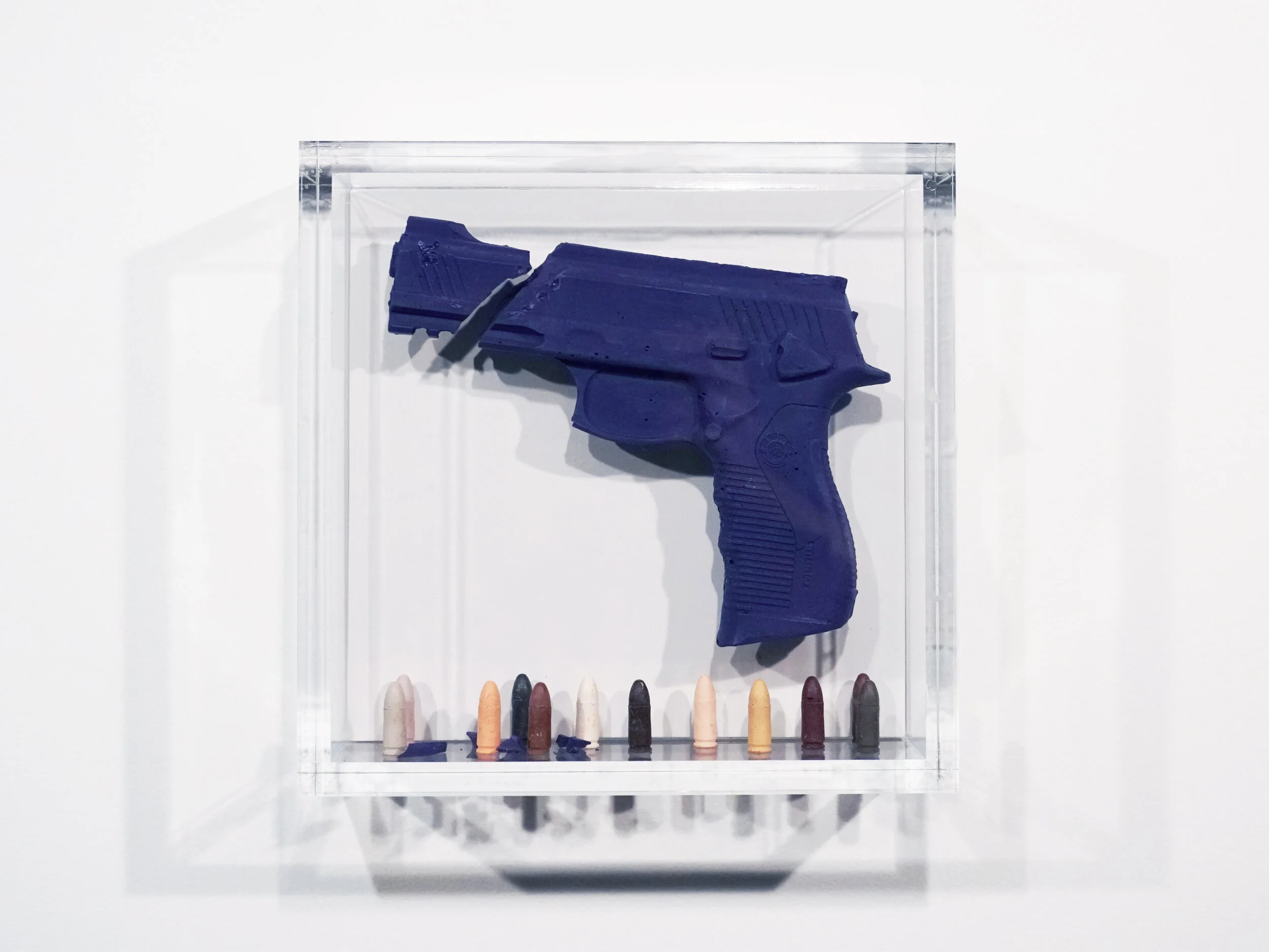    box of crayons no. 4    10x10x4” 2018 *SOLD Ohio  Crayola crayon, birch, enamel, polycarbonate, hardware   Waller Huntsberry Austin © waller huntsberry Austin 2024  