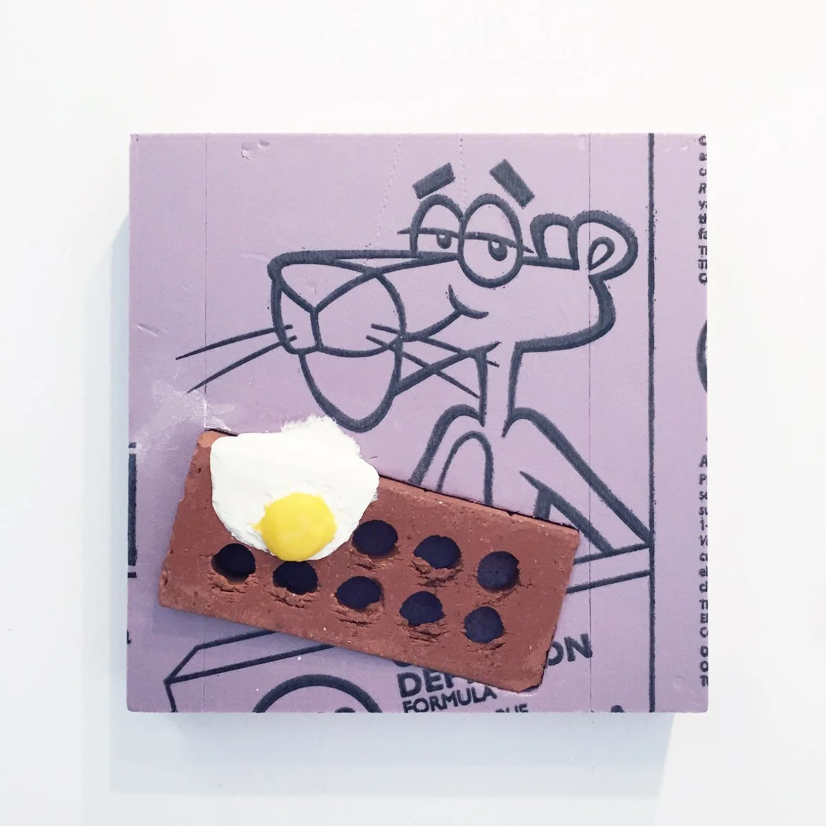    Breakfast with Christopher   2016 Crayola crayon and brick on Foamular Insulation *available  Adapted, recycled, isolated, recontextualized, repositioned, recombined, inherited visual language of my Washington University studio mate and peer,  Chr