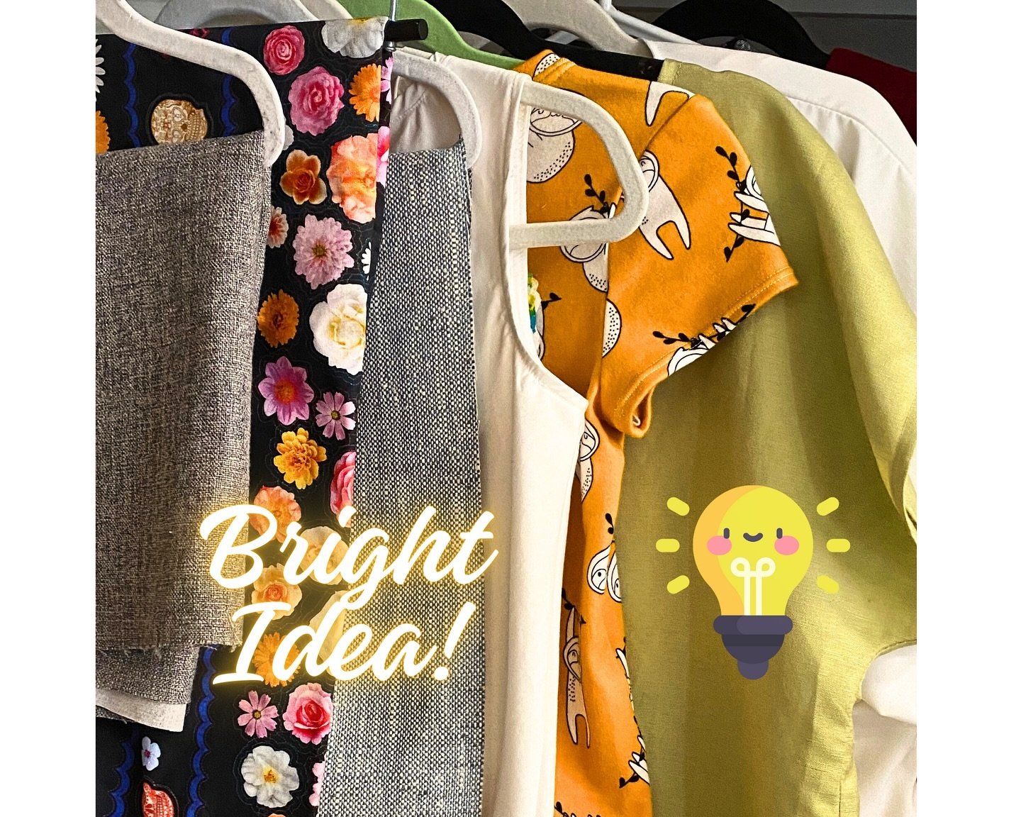 Find inspiration from your own closet by hanging unused fabrics among your clothes. Watch the ideas flow! Come and take one of our garment courses! #sewingclothes #lovesewing #columbussewingclasses #thebestsewingschool 💖