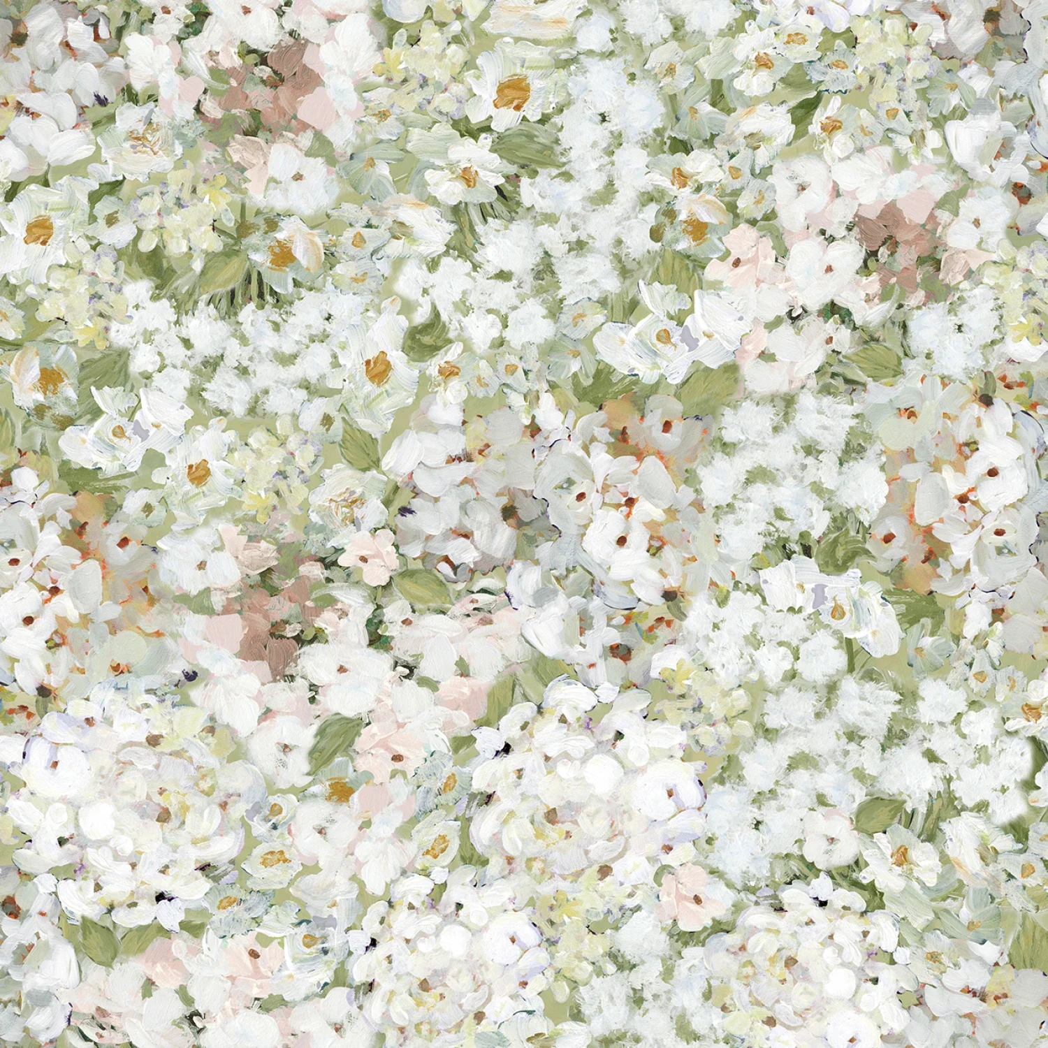 Green with White Flowers
