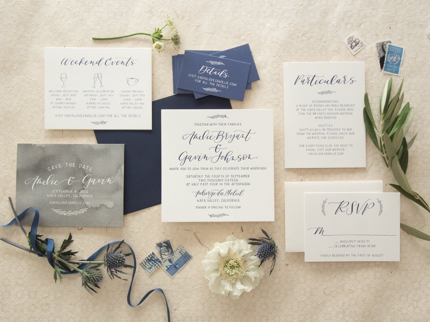 Classic Navy Letterpress Wedding Invitation from Bright Room Studio