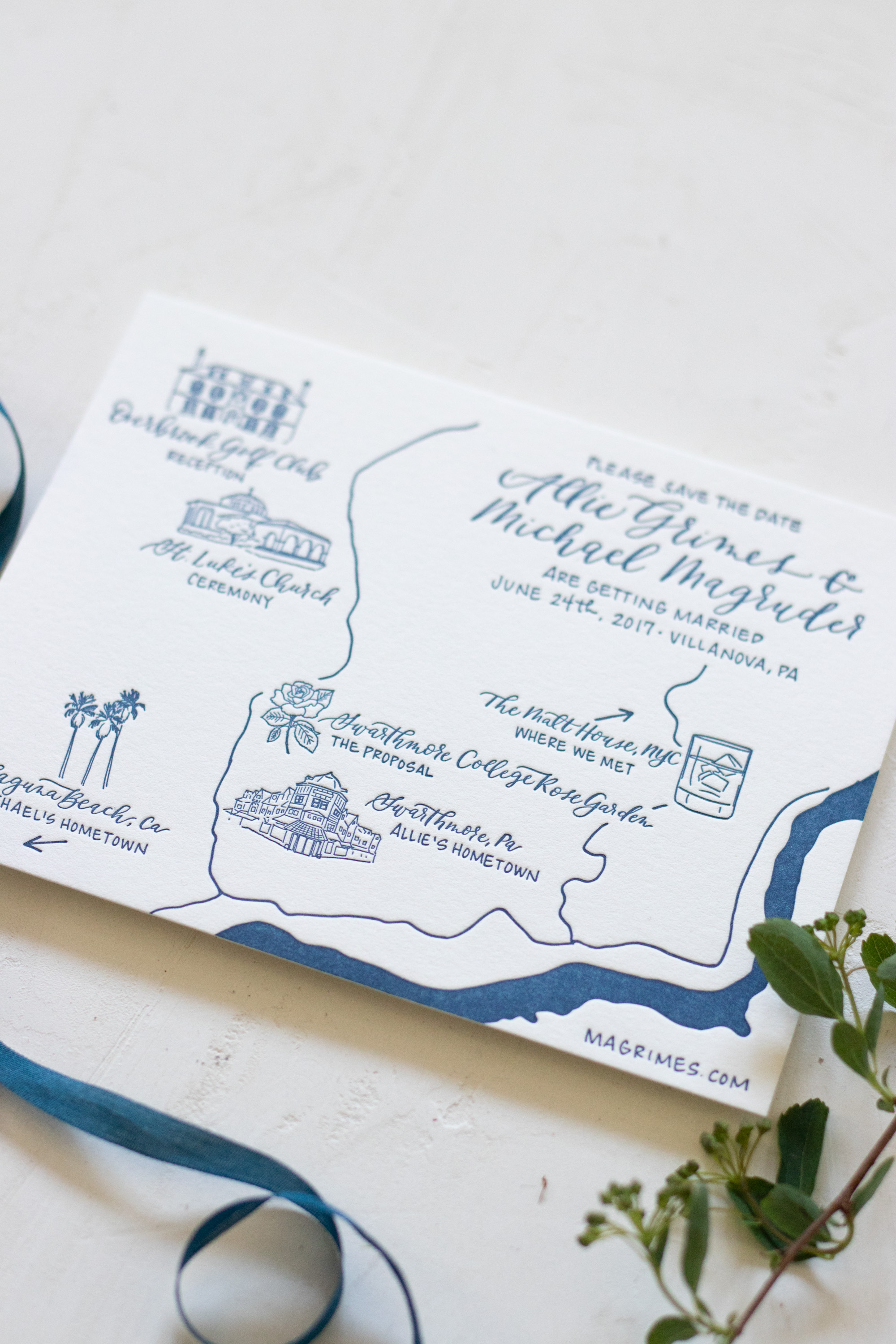 Letterpress Illustrated Wedding Map