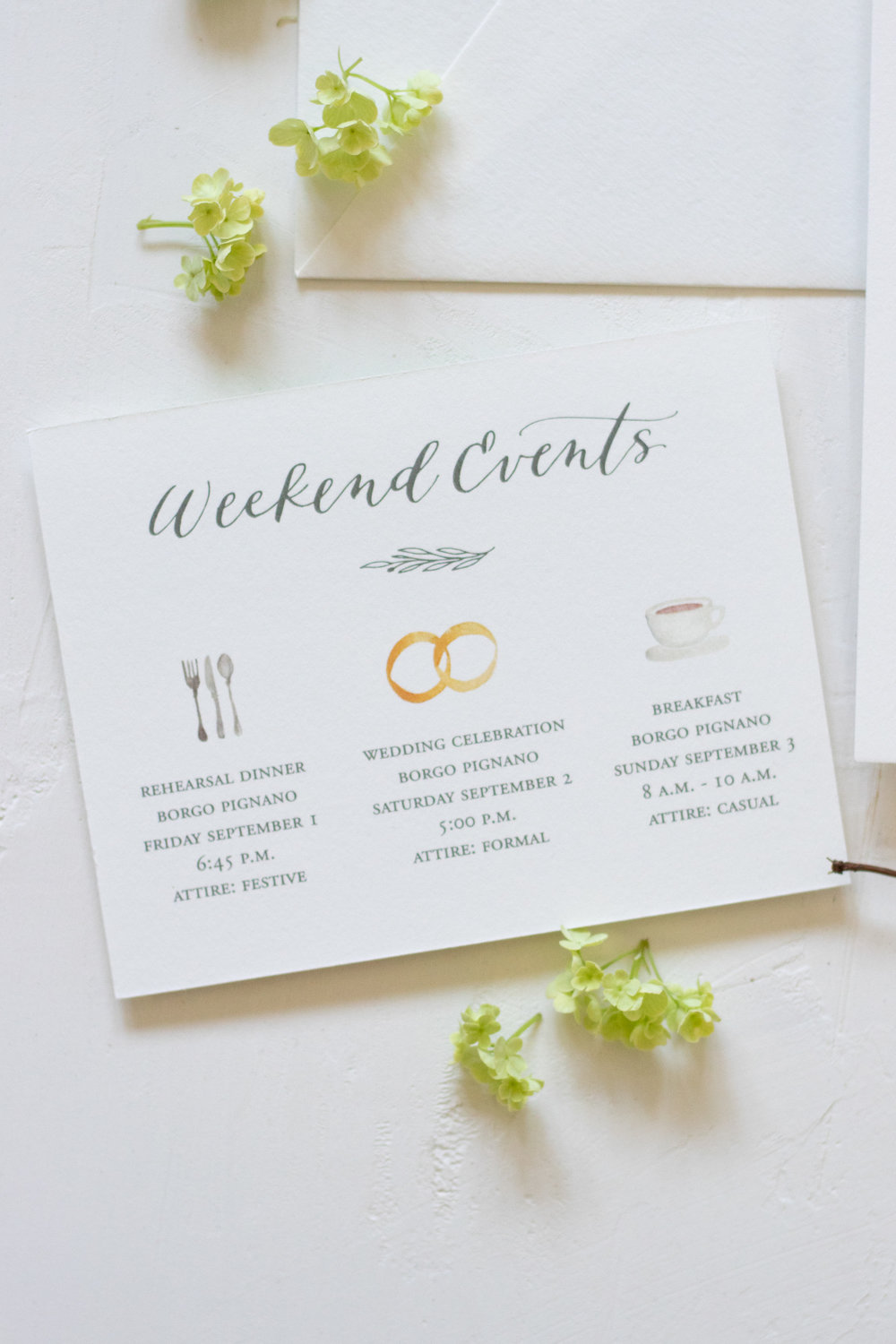 Weekend Events Card with Watercolor Illustrations