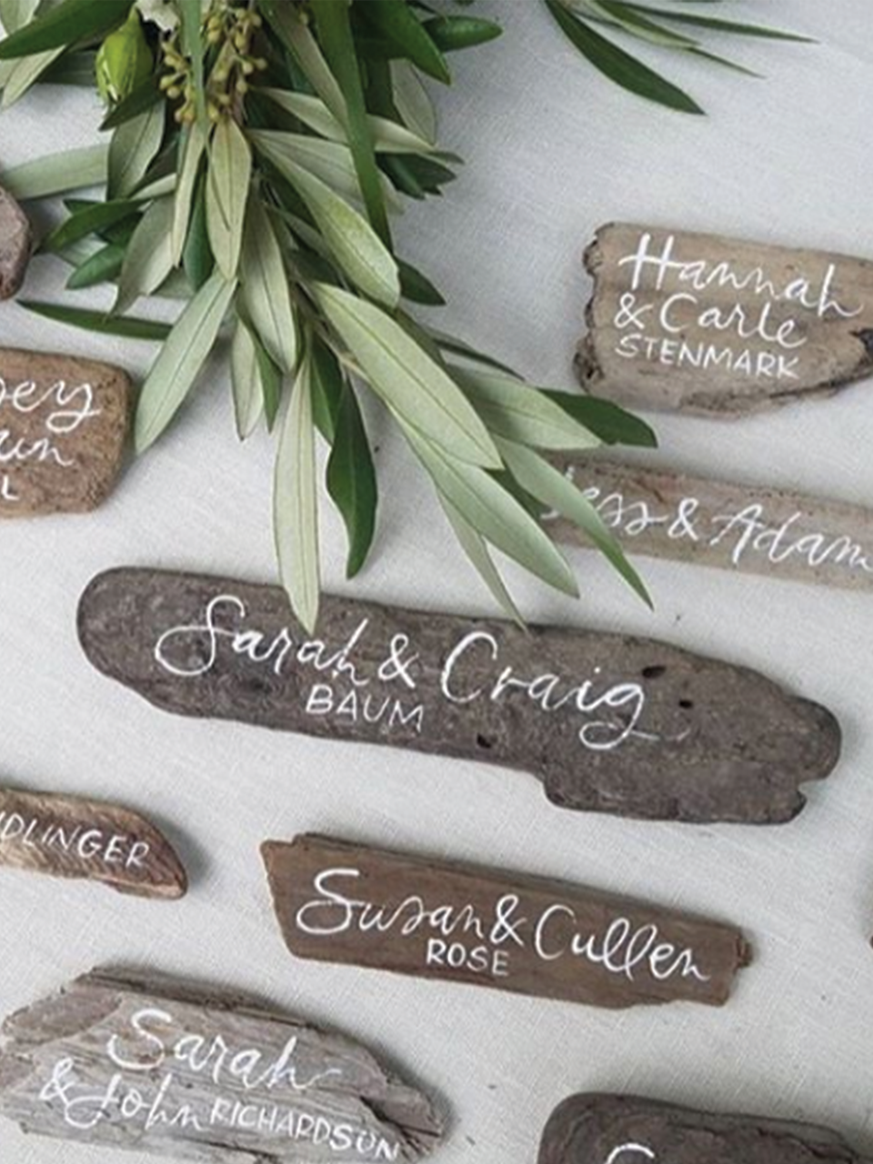 Hand-Lettered Escort Cards on Drift wood