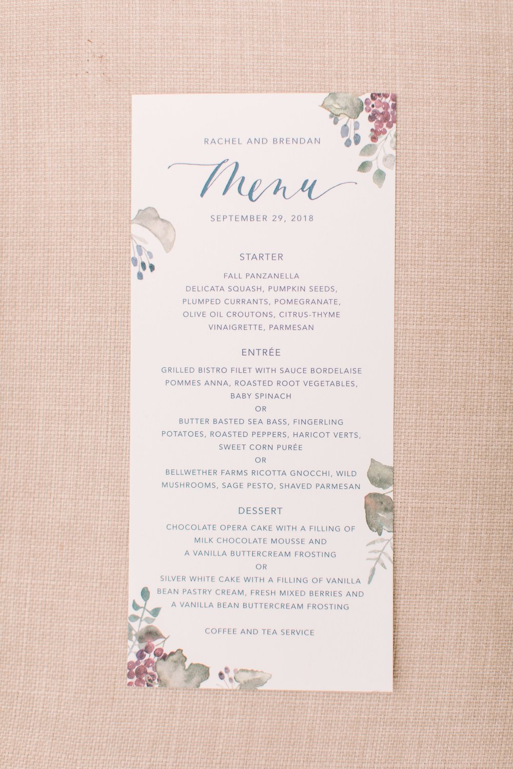 Elegant Menu for a Wine Country Wedding