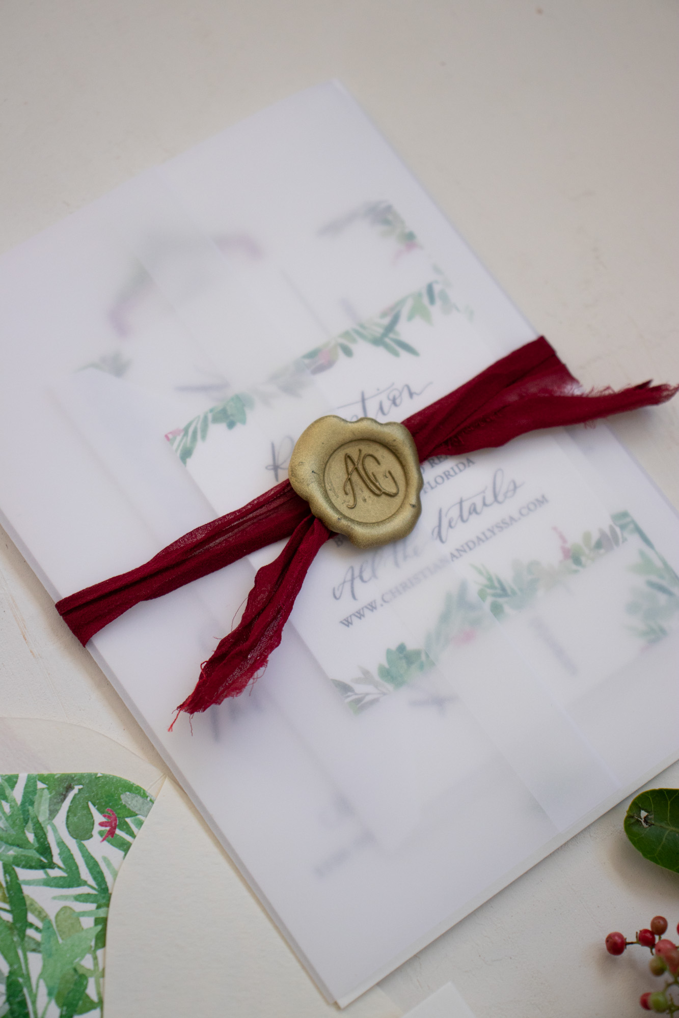 Monogram Wax Seal Wrapped Wedding Invitations