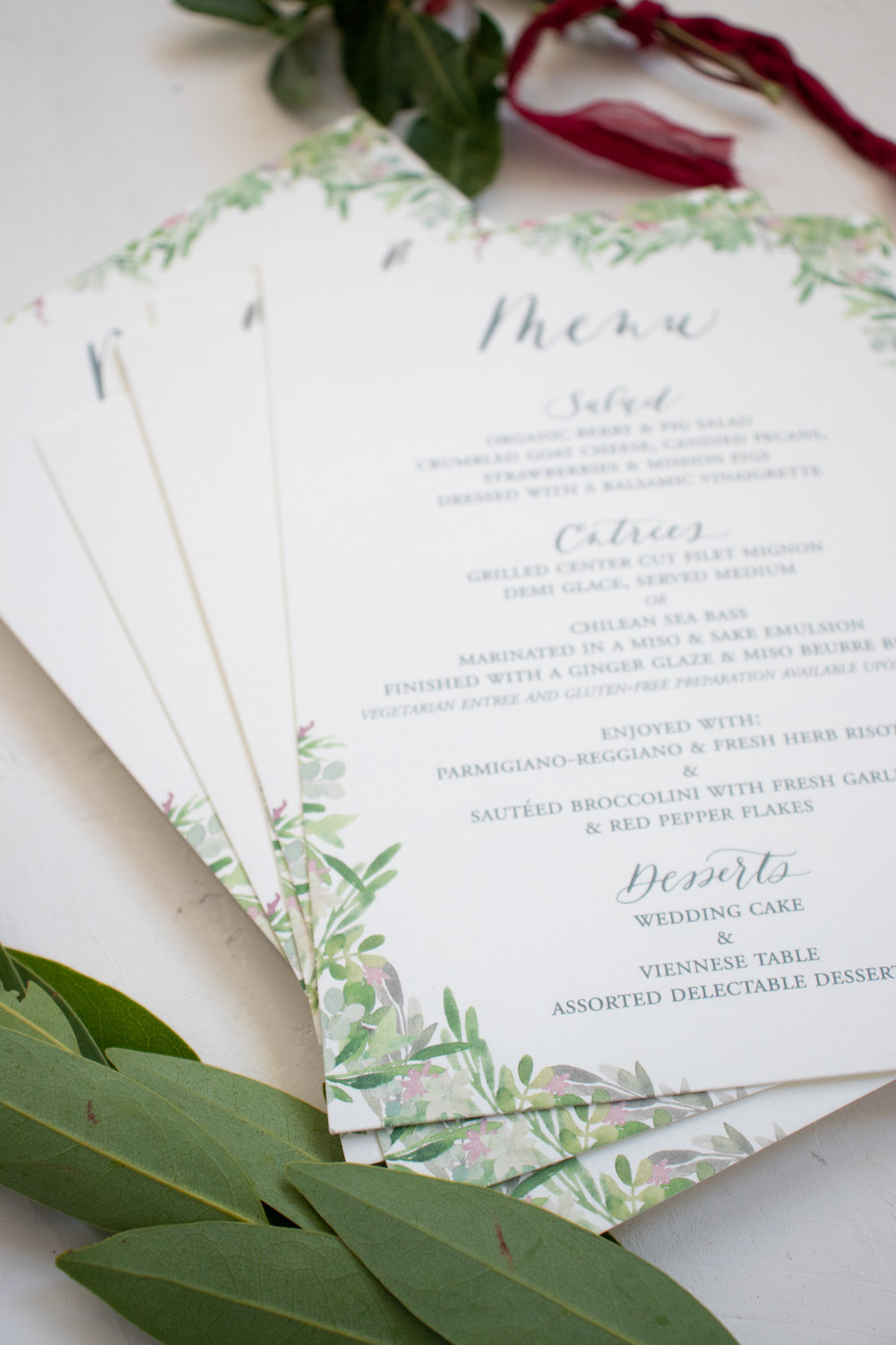 Watercolor Greenery Wedding Menu