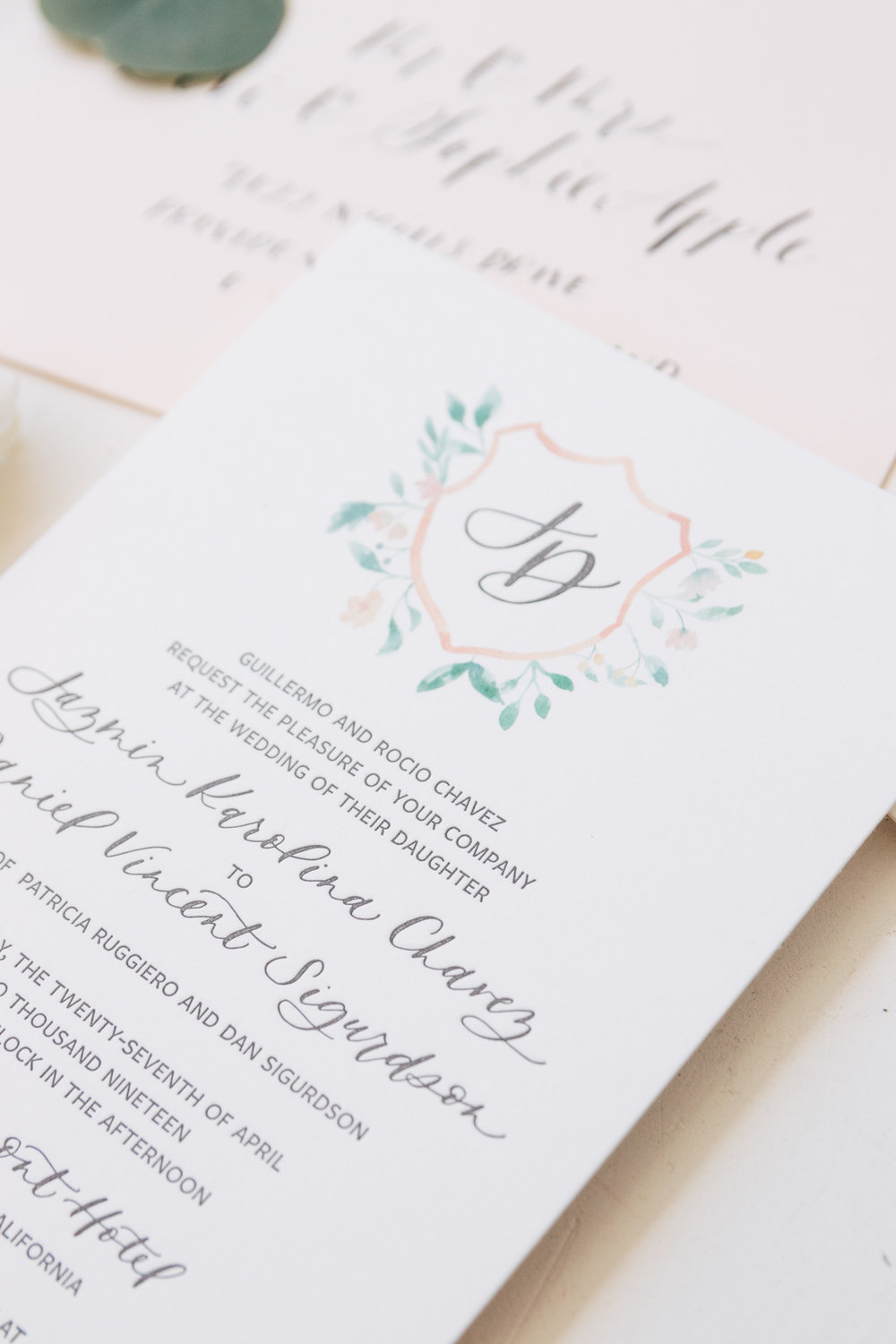 Classic Watercolor Crest Wedding Invitation