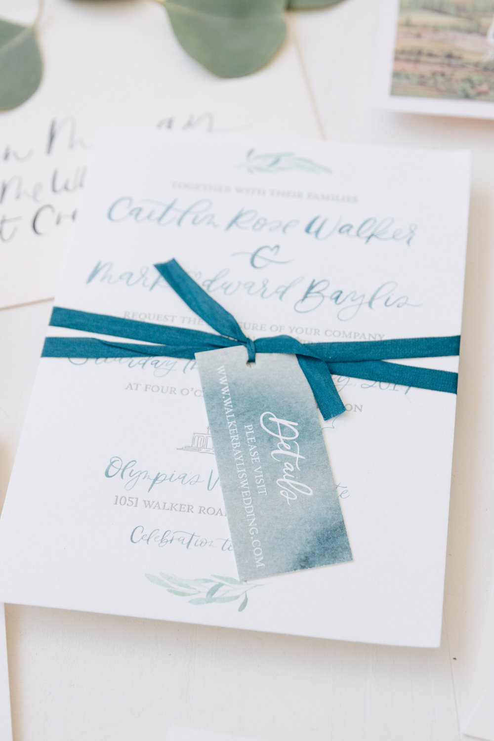 Blue Watercolor Details Tag for Wine Country Wedding Invitation