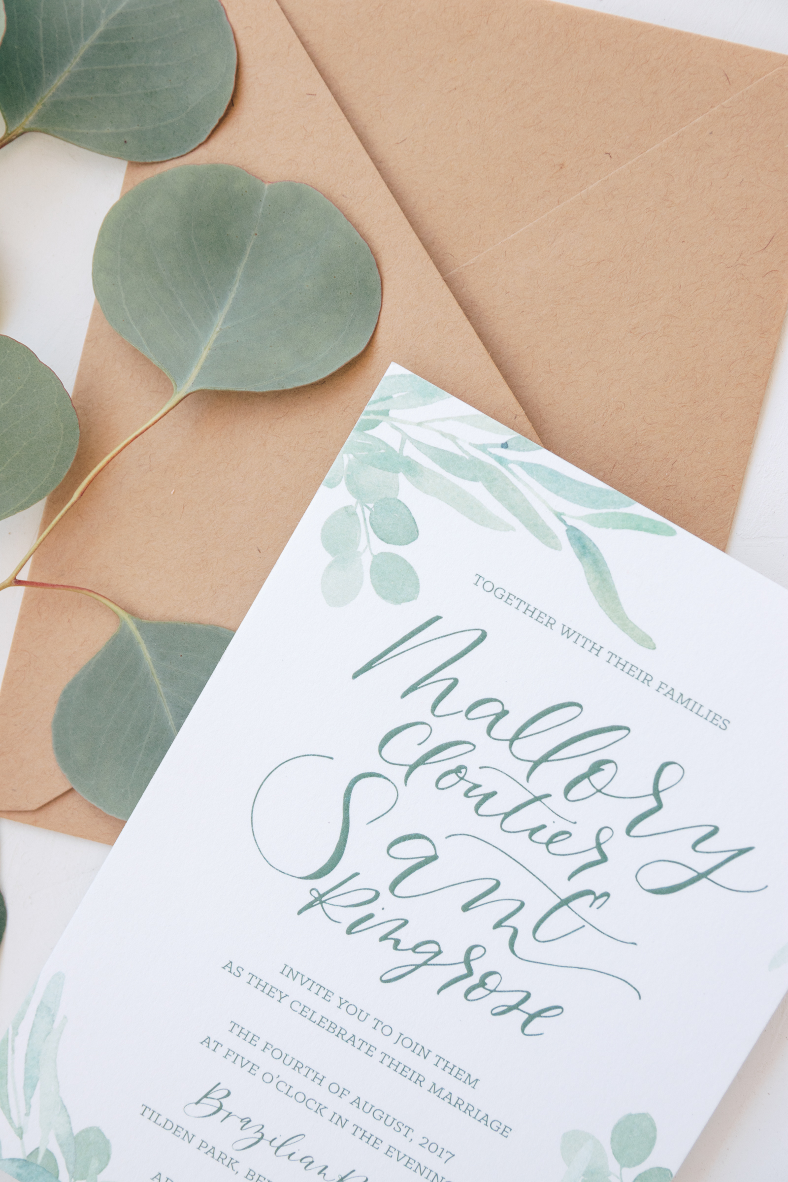 Rustic Green Watercolor Wedding Invitation