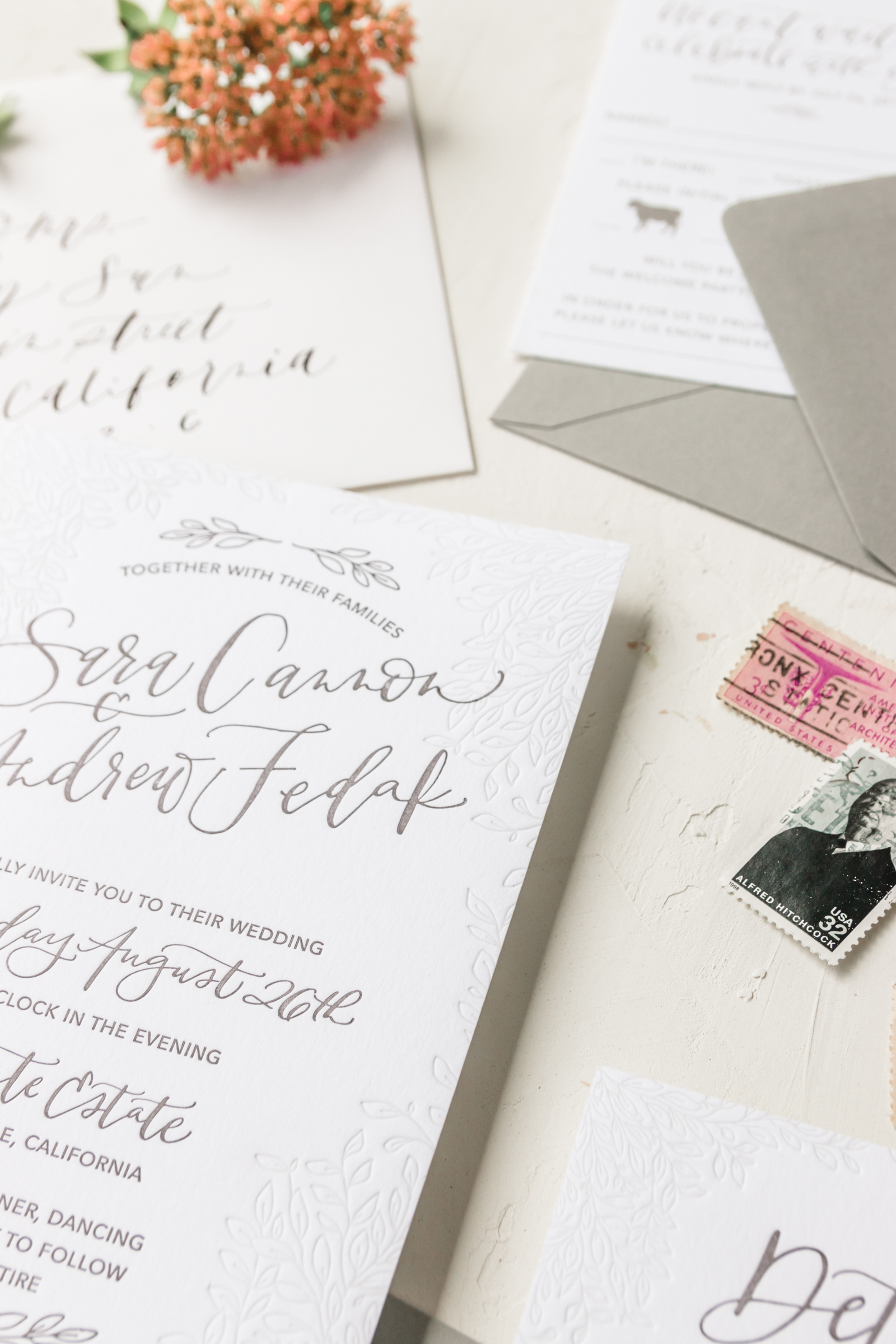 Unique Blind Letterpress Wedding Invitation
