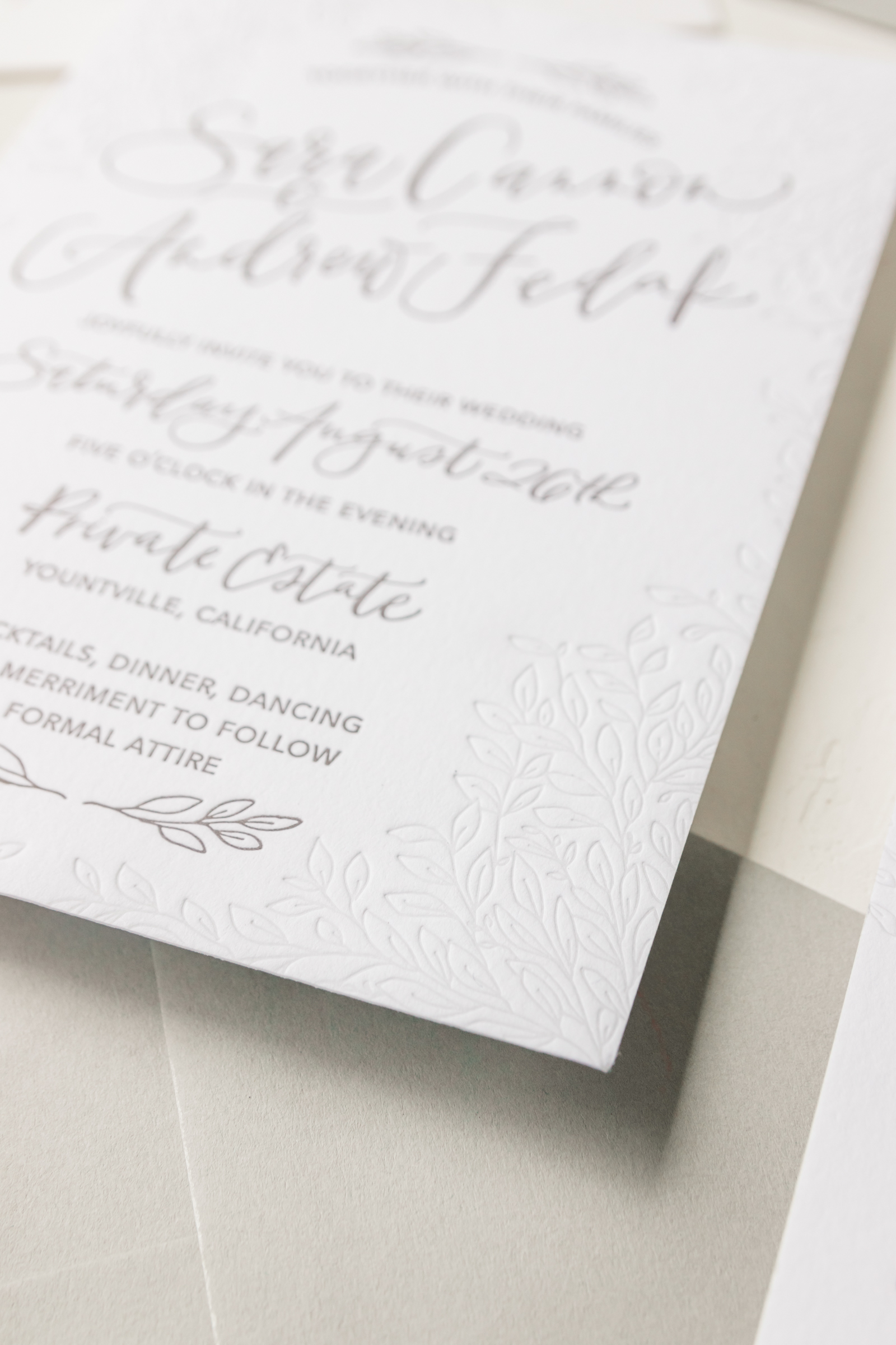 Unique Blind Letterpress Wedding Invitation