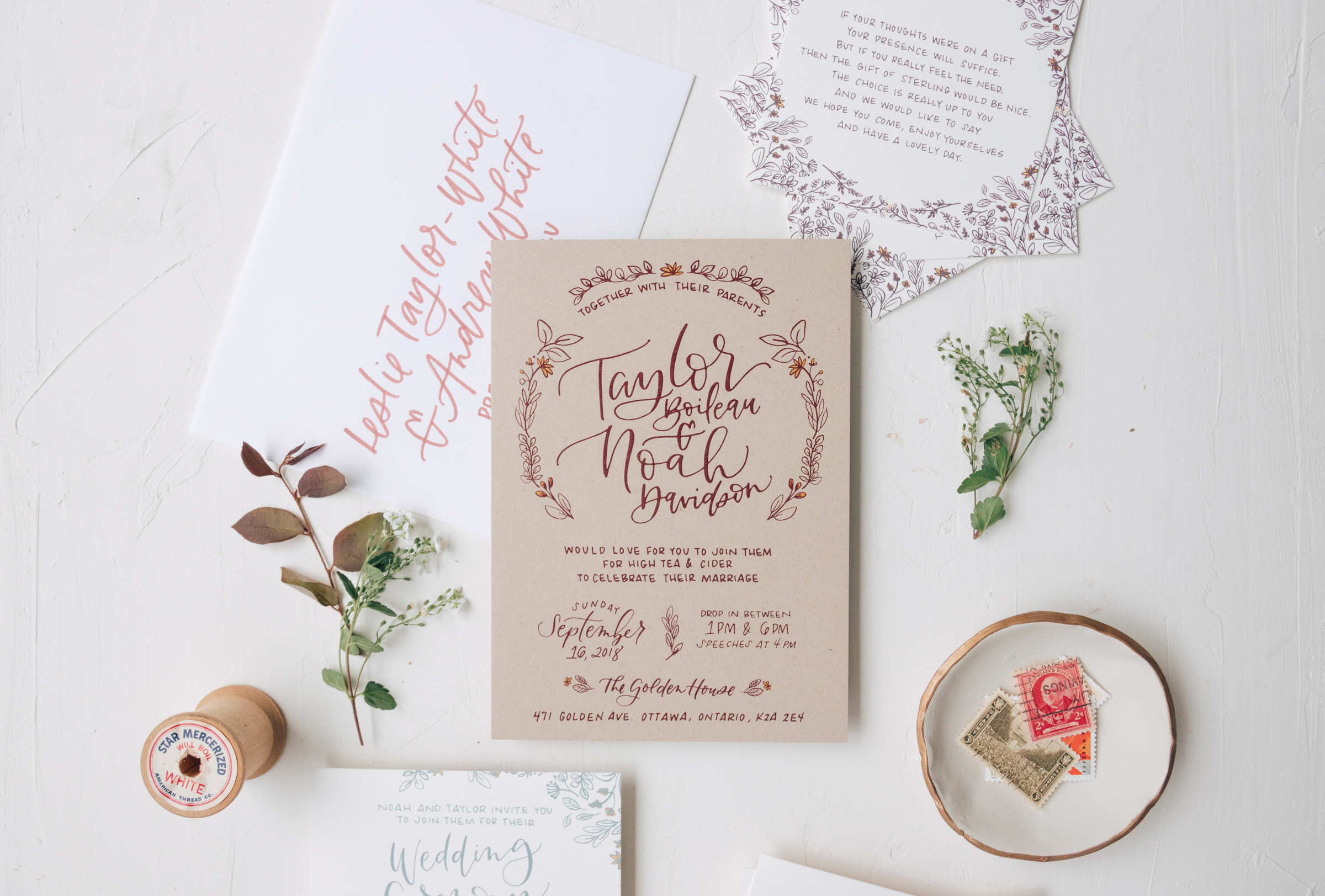 Rustic Hand Lettered Kraft Paper Wedding Invitation