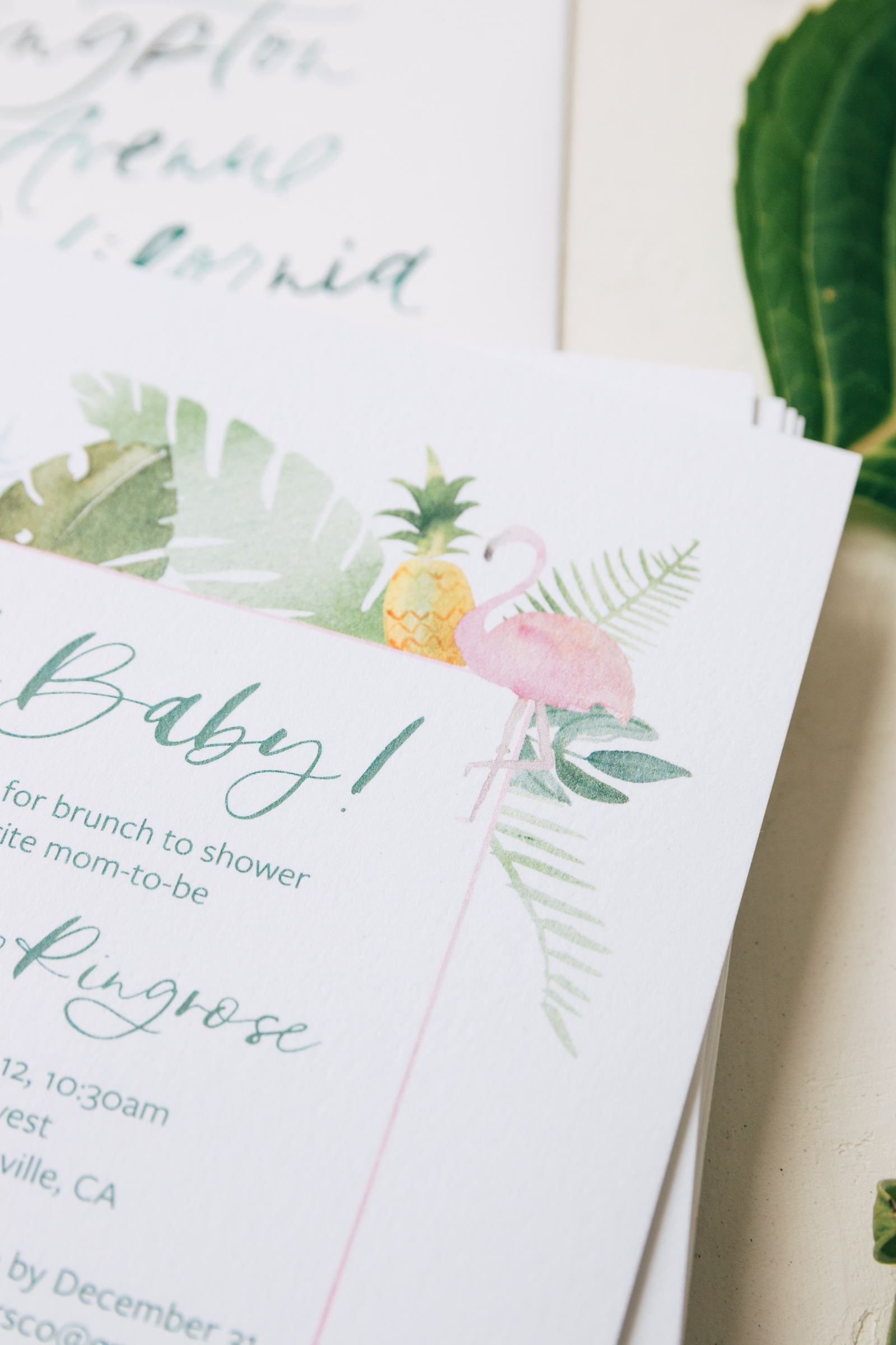 Watercolor Flamingo Baby Shower Invitation