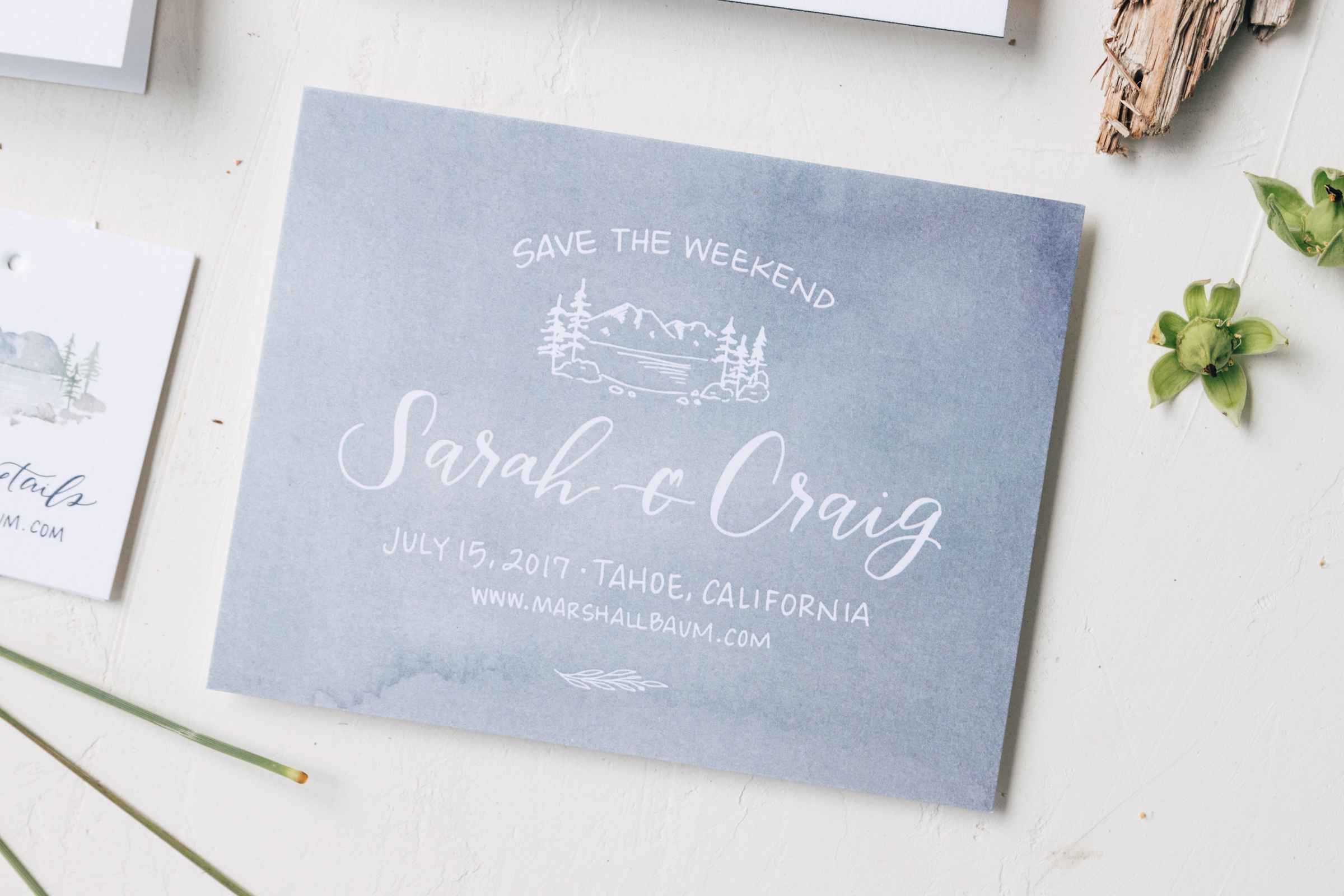 Watercolor Save the Date for Lake Tahoe Wedding