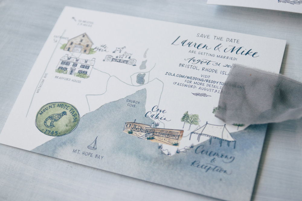 Watercolor Wedding Map for Rhode Island Wedding