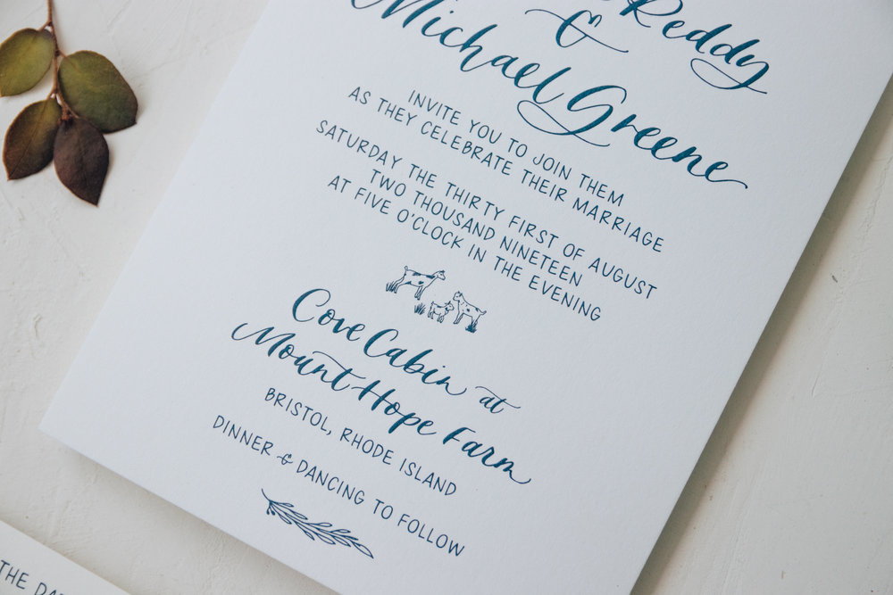 Classic Navy Wedding Invitation with Unique Ilustration