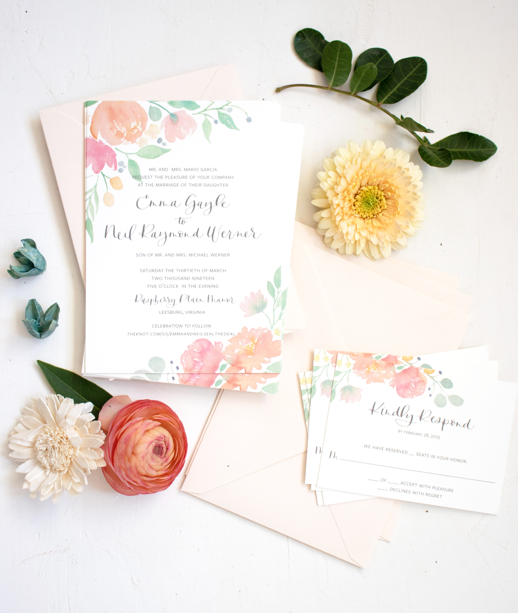 Watercolor Floral Invitation for a Spring Wedding