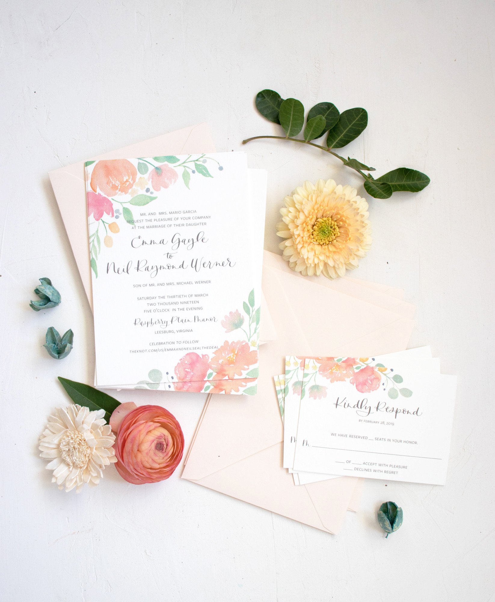 Watercolor Floral Wedding Invitation for a Spring Wedding