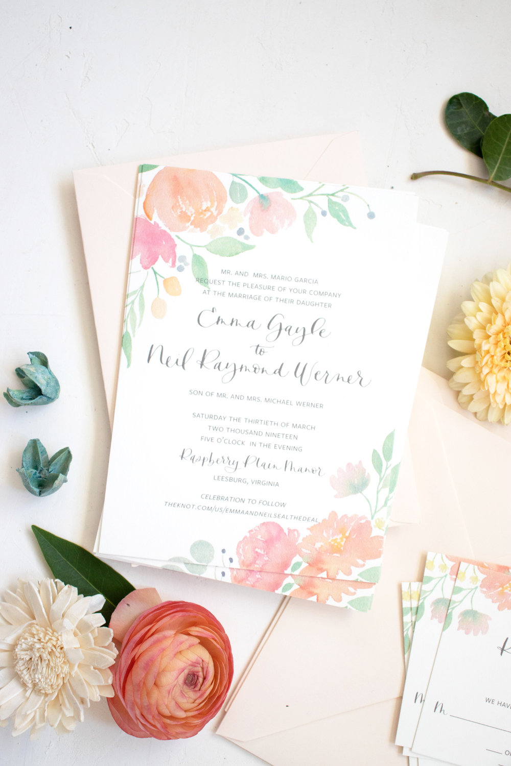 Watercolor Floral Wedding Invitation for a Spring Wedding