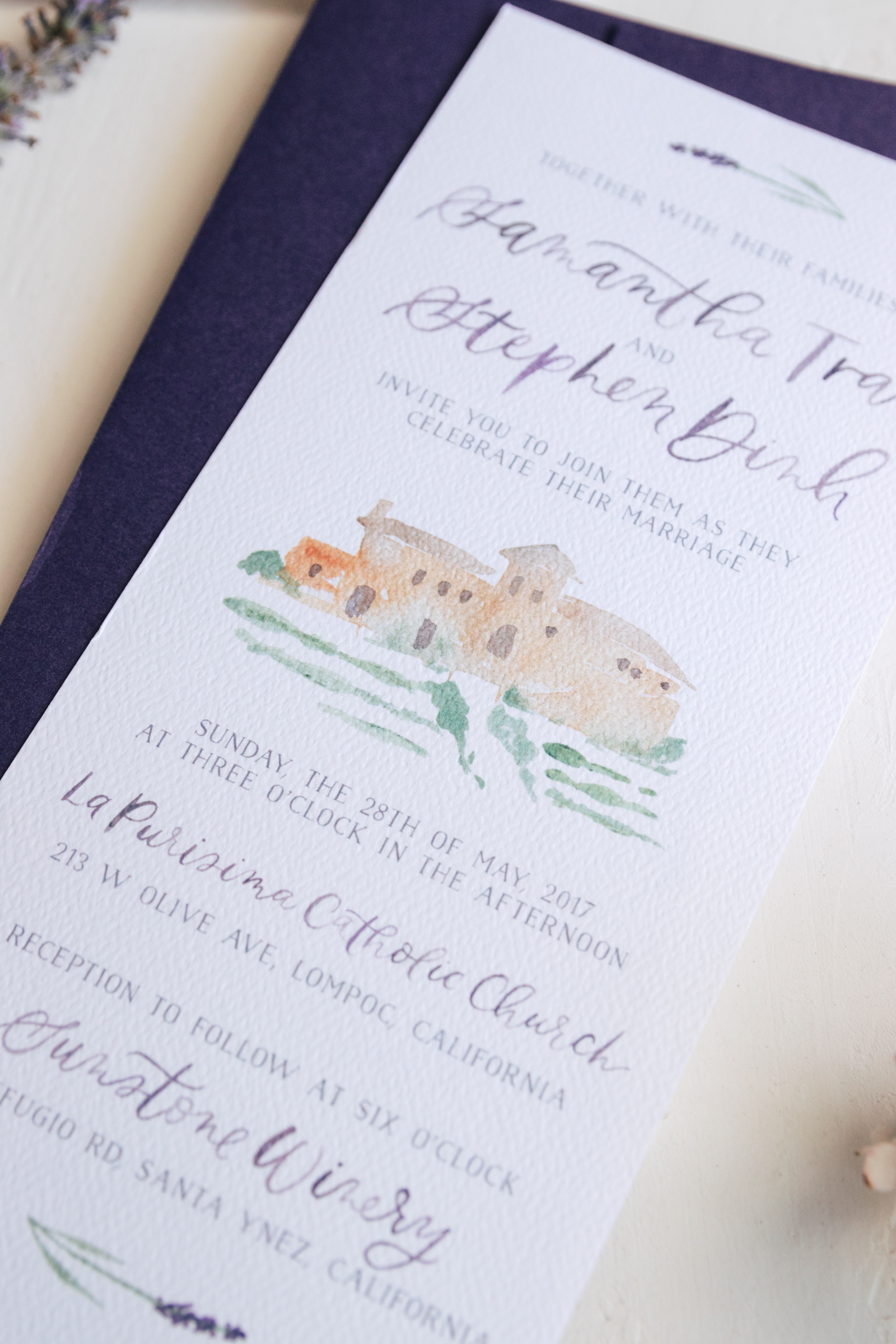 Watercolor Venue Painting Wedding Invitation