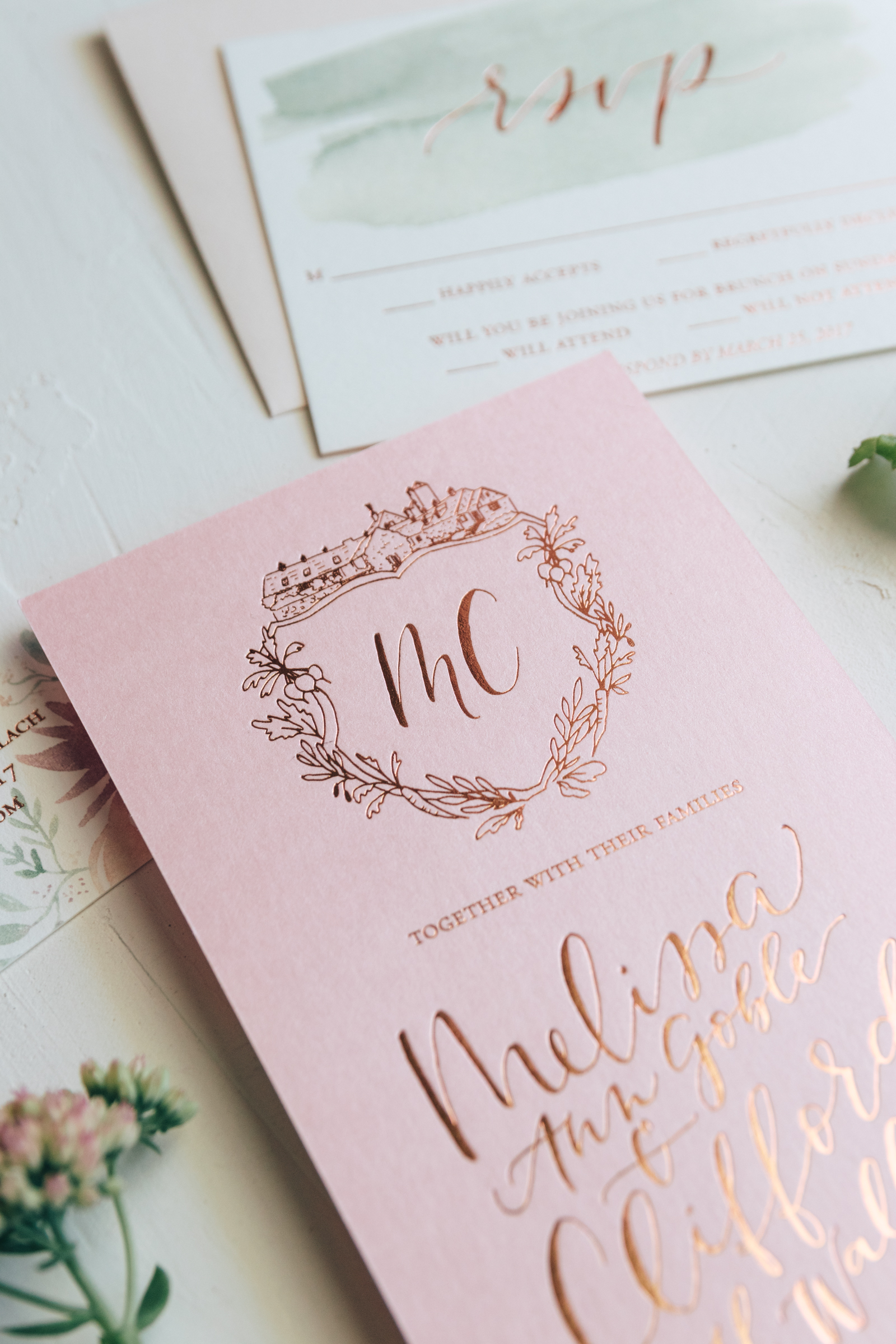 Unique Wedding Crest with Venue Illustration