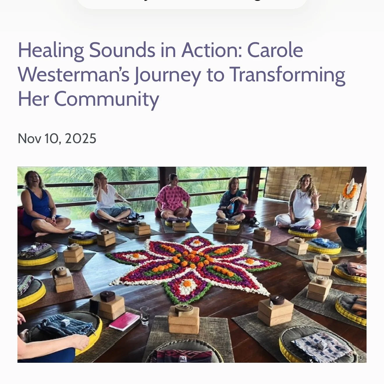 So honored that @soundhealingacademy_int wrote a feature on our recent interview:
&ldquo;Healing Sounds in Action: Carole Westerman&rsquo;s Journey to Transforming Her Community.&rdquo; 🎶💗

Grateful to share my evolving story behind this work and t