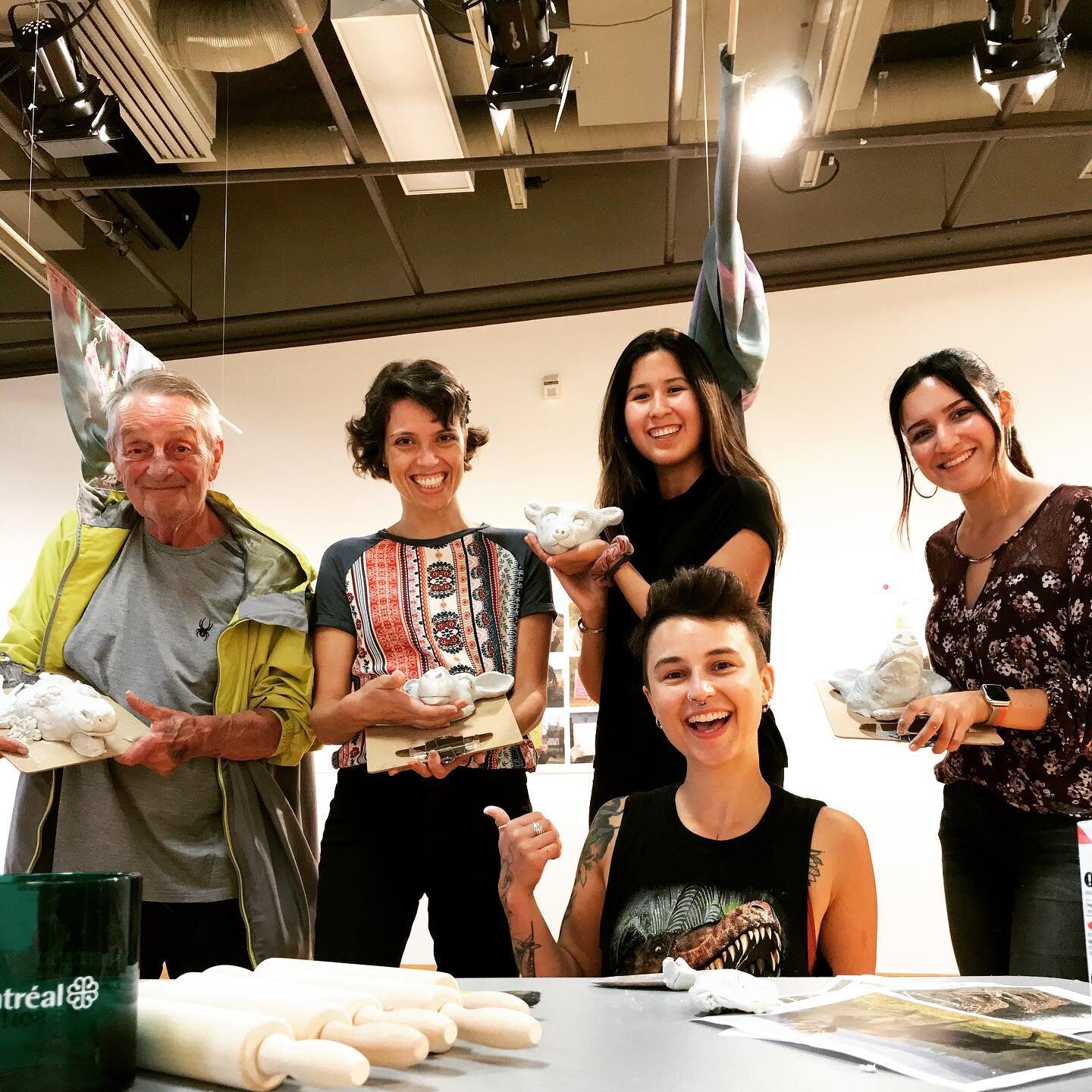 Thank you everyone for coming to the workshop at @maisonculturecdn , and thank you so much Ligia for organizing this! JP, Ligia, @danip37 and @https_aria Your animal faces look stunning! 
.
.
.
.
.
#workshop #claywork #clayworkshop #montrealarts #tra