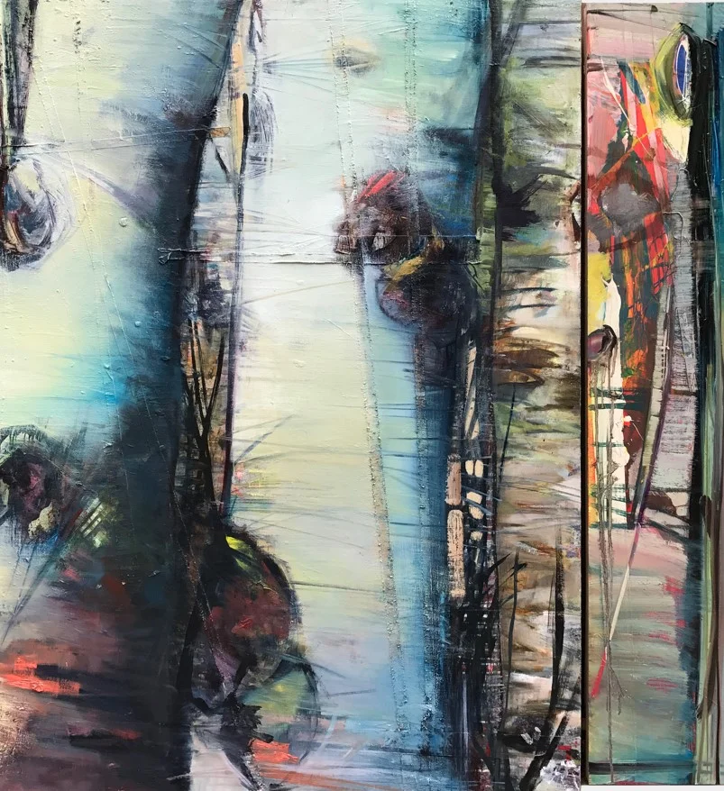 Reconfigured: Six , Latex, oil and tape on two wood panels, 45” x 48.75”, 2017