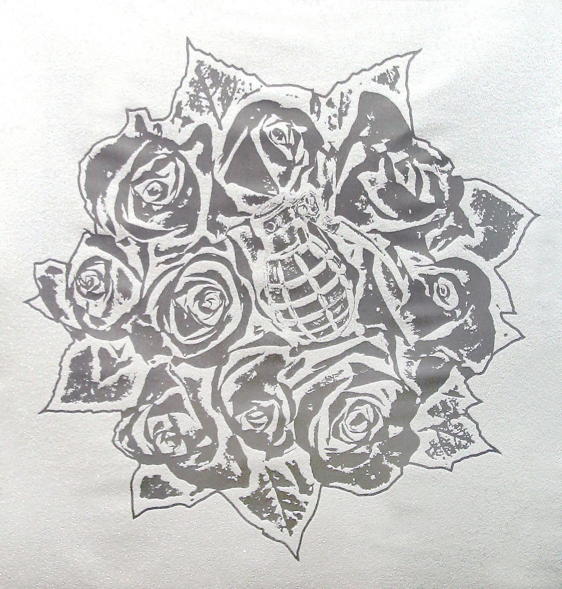 Rose Bouquet White on Silver , SilkScreen/Hand Painting/DiamondDust, Ed.: 3, 45 x 45 in, 2016