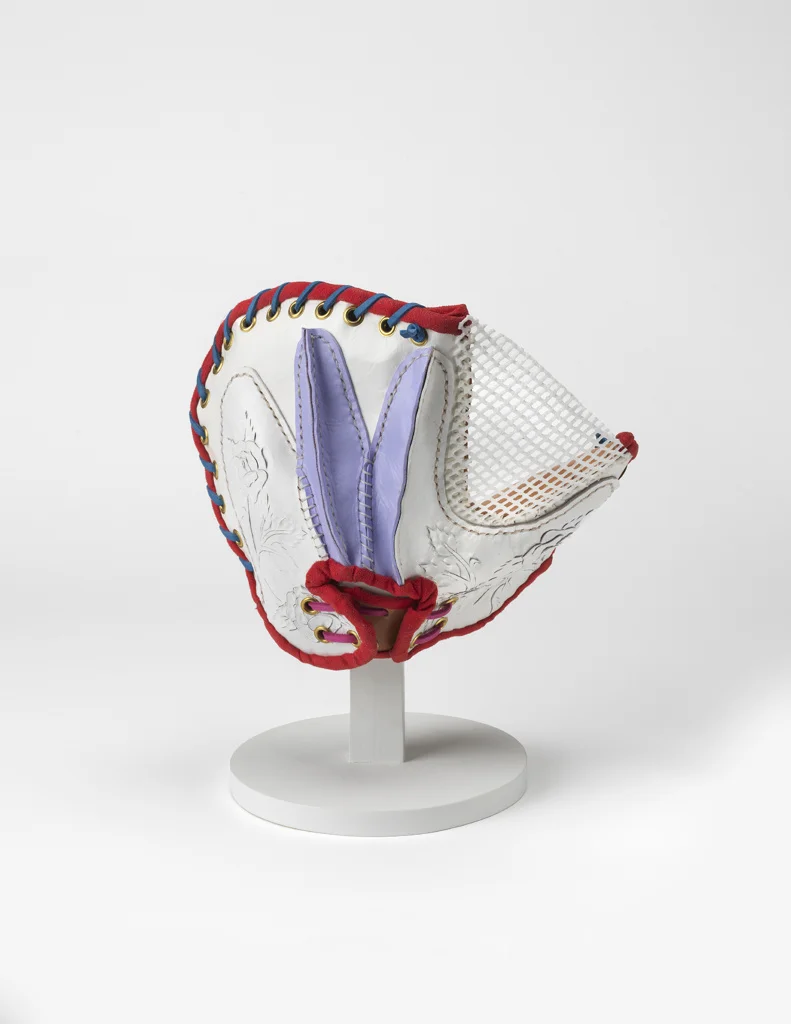 Betsy Odom Bulldog 10: Mitt, 2018 Tooled leather, paint, fabric, webbing, grommets 12 x 12 x 7"