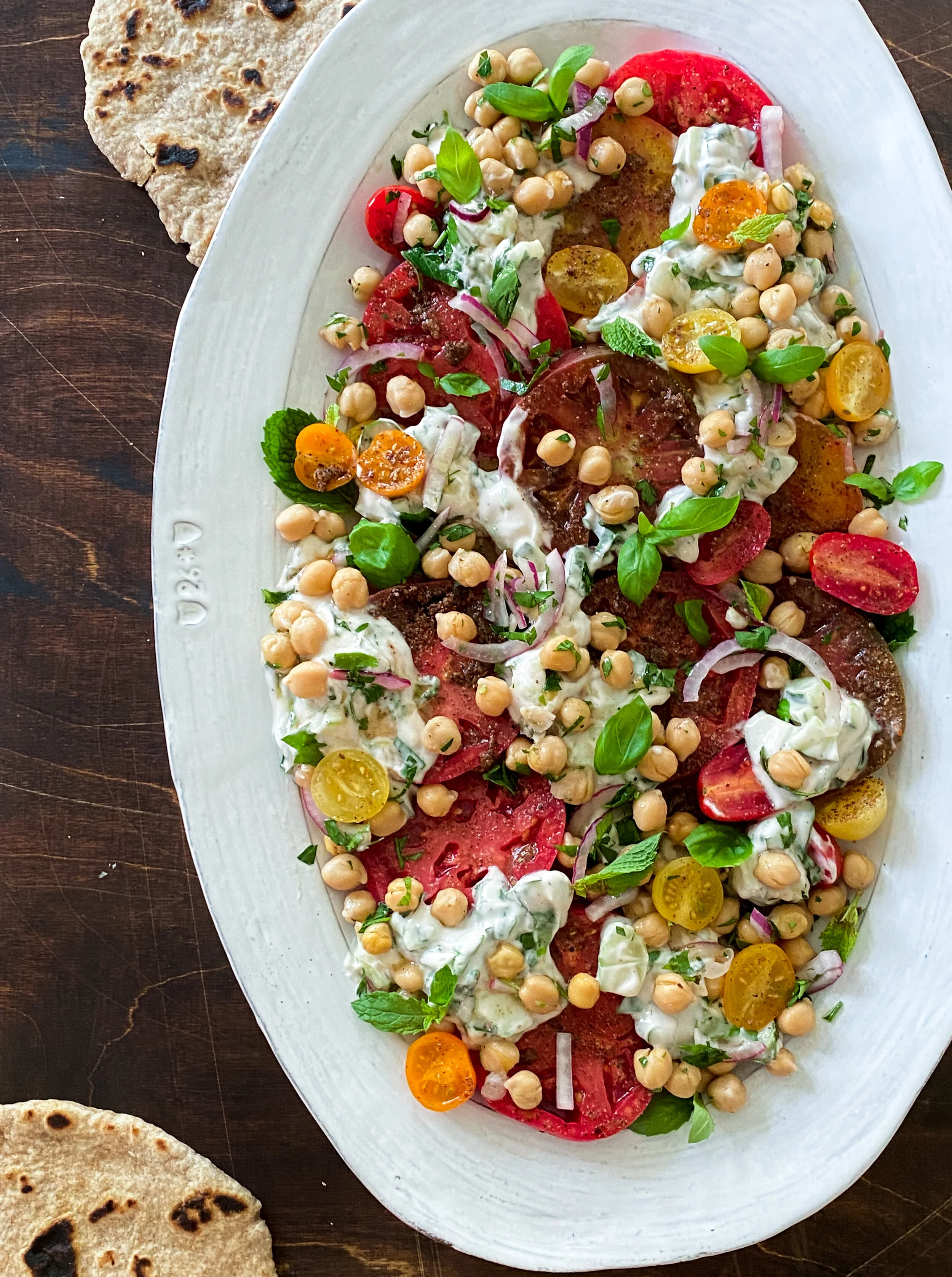 Joshua McFadden's Israeli Tomatoes, Yogurt Sauce & Chickpeas — Maple + Main