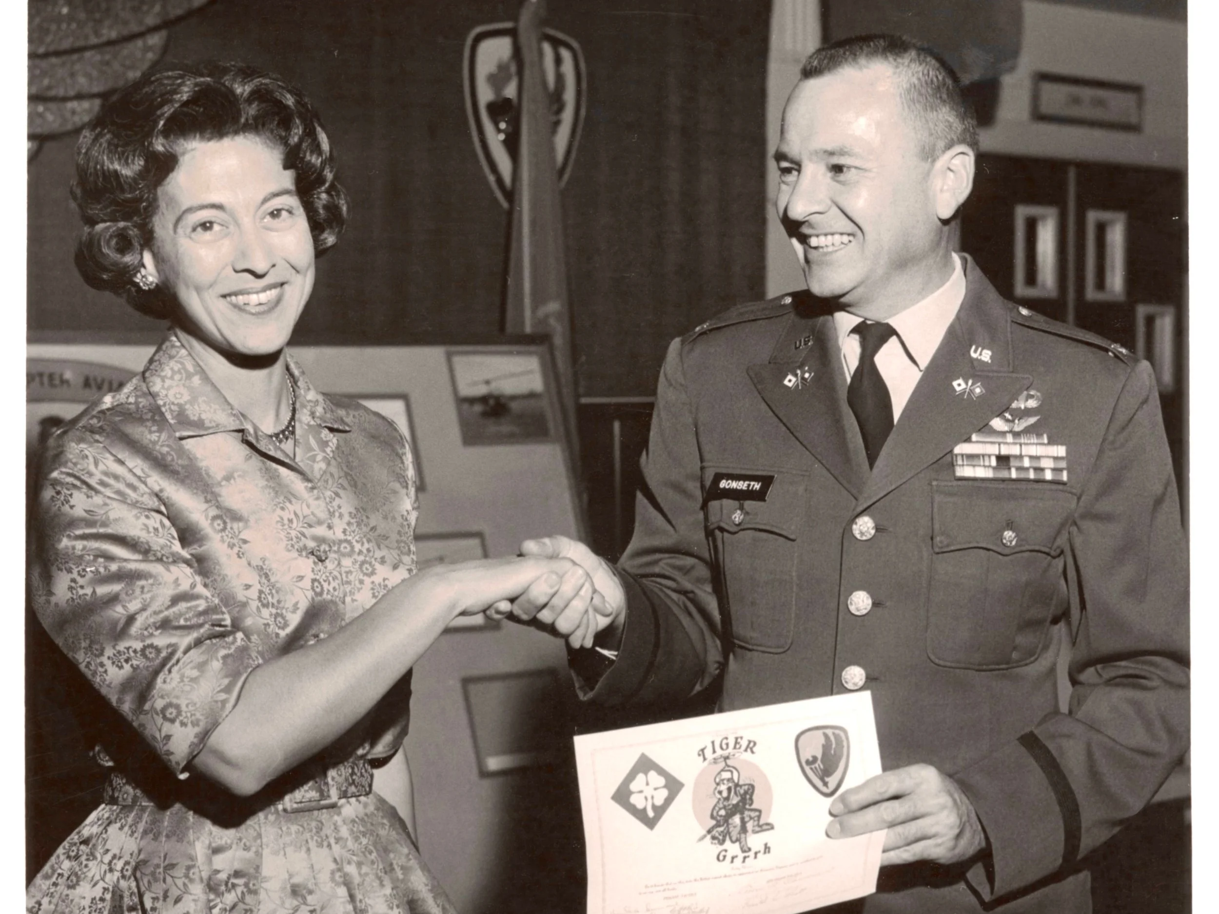 1964- Whirly girl Betty Pfister, honorary Tiger certificate