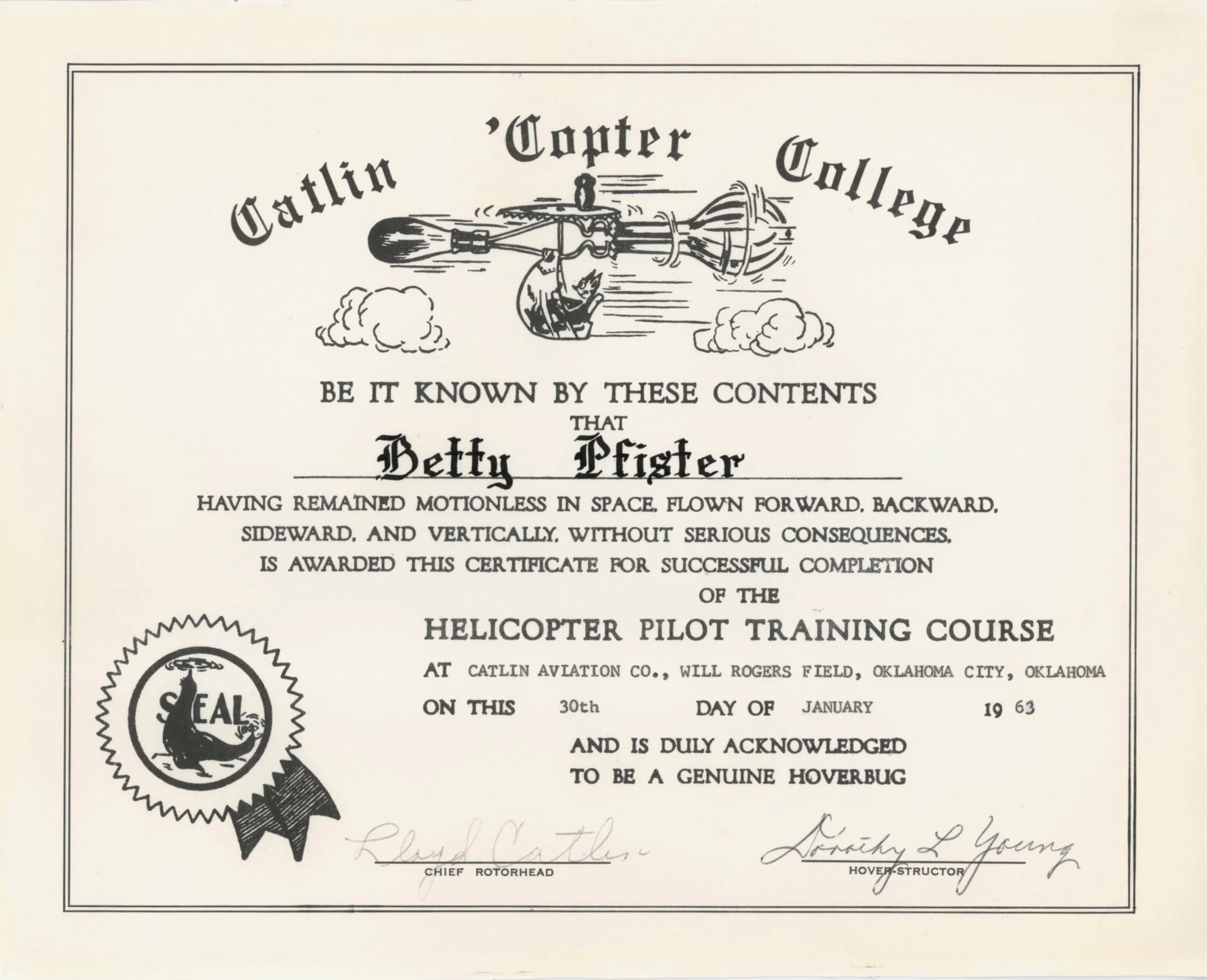 1963 - Certificate for Helicopter training