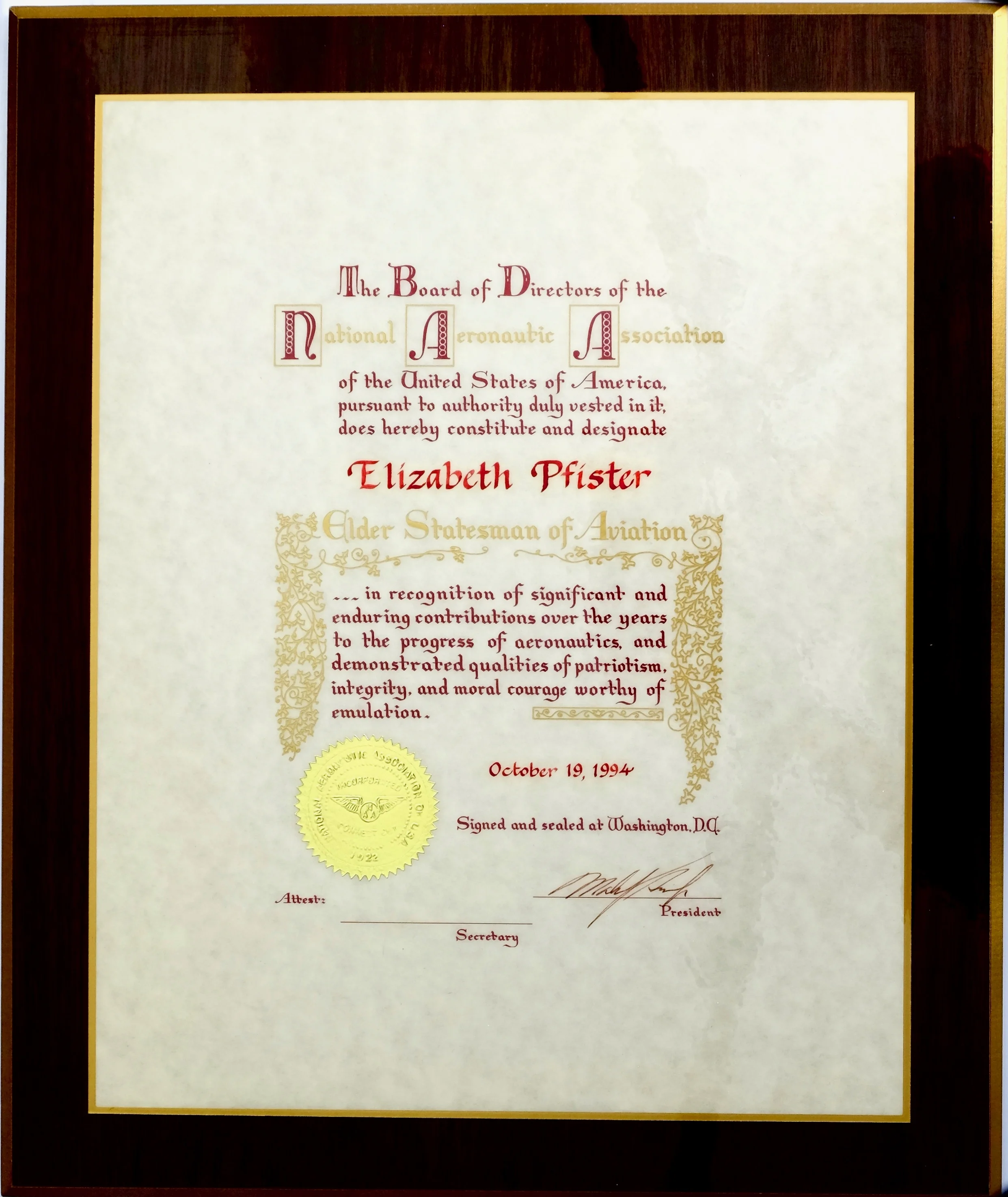 1994 - Honor Elder Statesman of Aviation