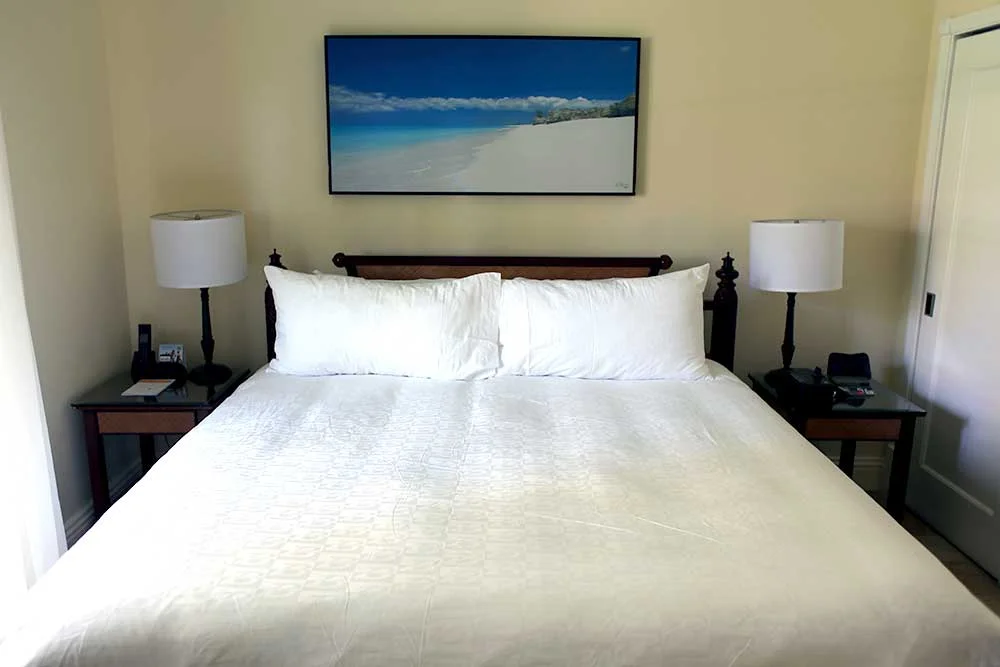 This was the bedroom in our concierge suite in the Key West Village. It’s understated, but the mattress and pillows are excellent.
