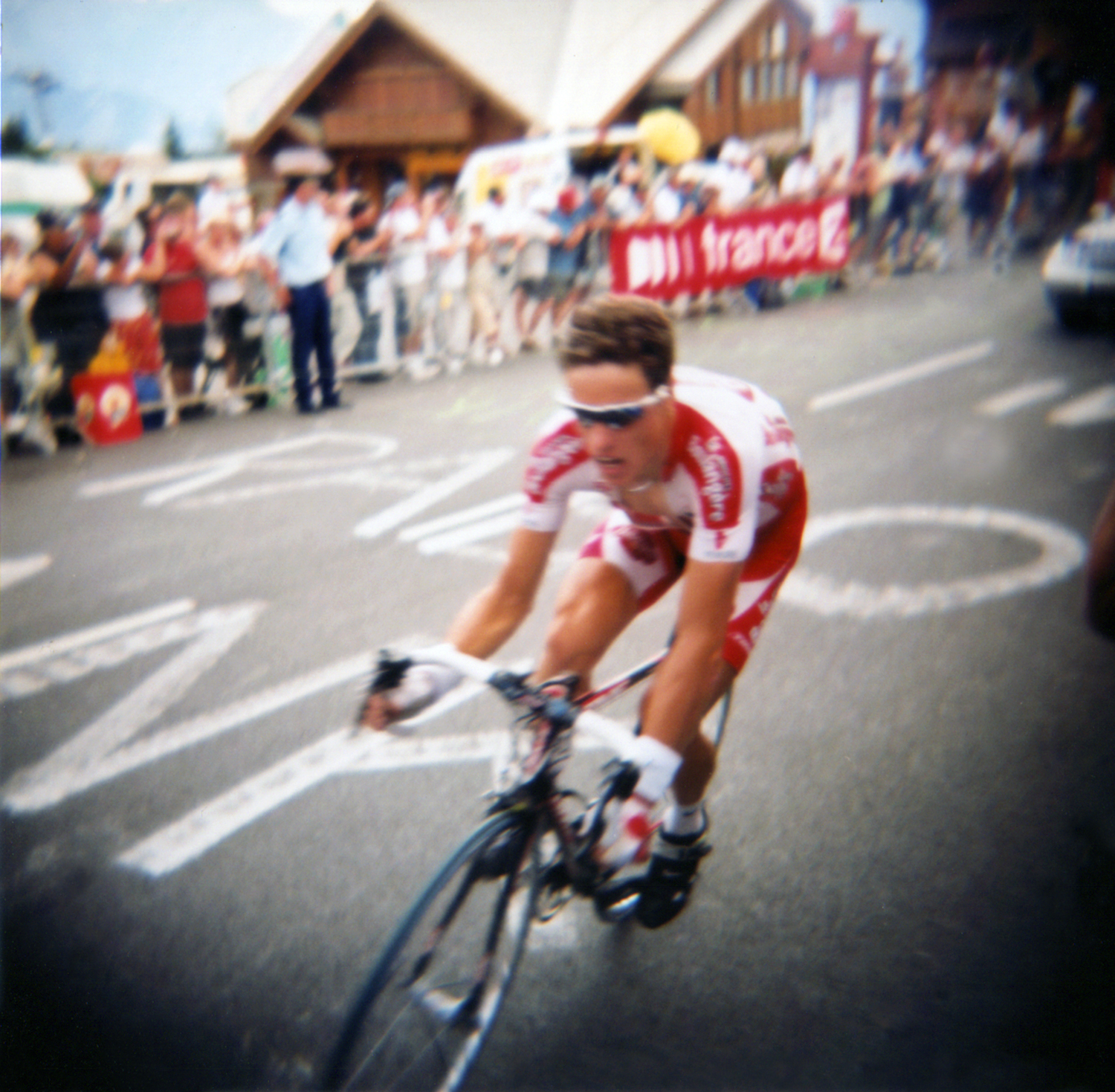  Sylvain Chavanel. Alpe d’Huez, France. Individual Time Trial. Taken with a  plastic Holga 120 film camera. 