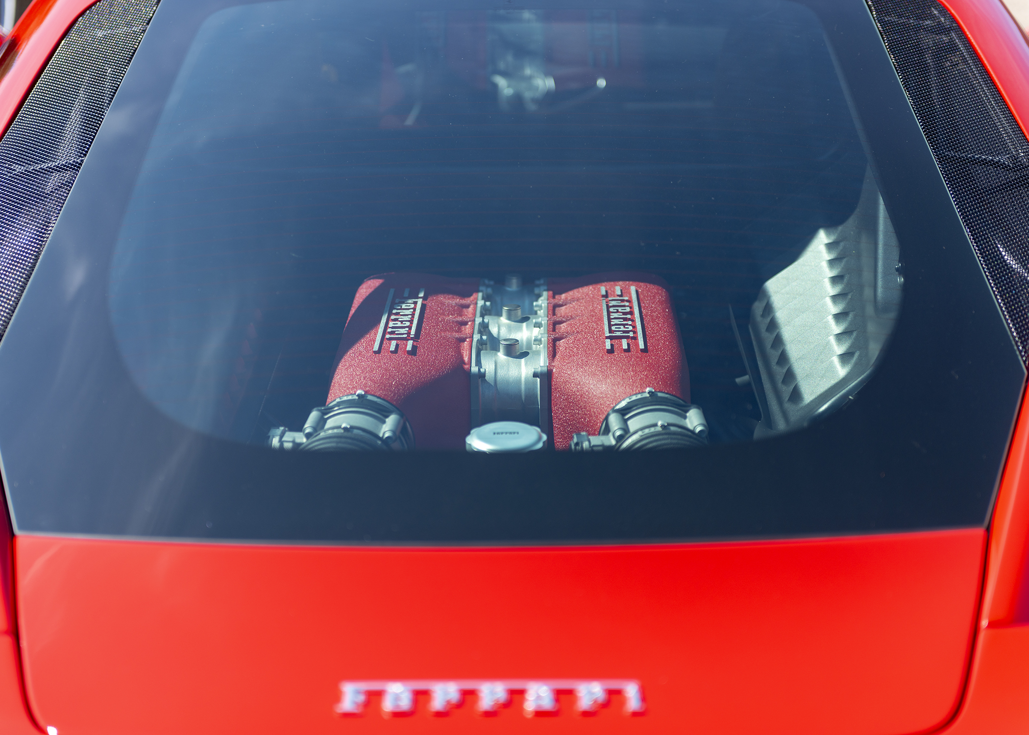 Ferrari 458 Engine. 4.5 Liter Flat-Plane V8. 597 Horsepower. Max Engine Speed - 9000rpm!