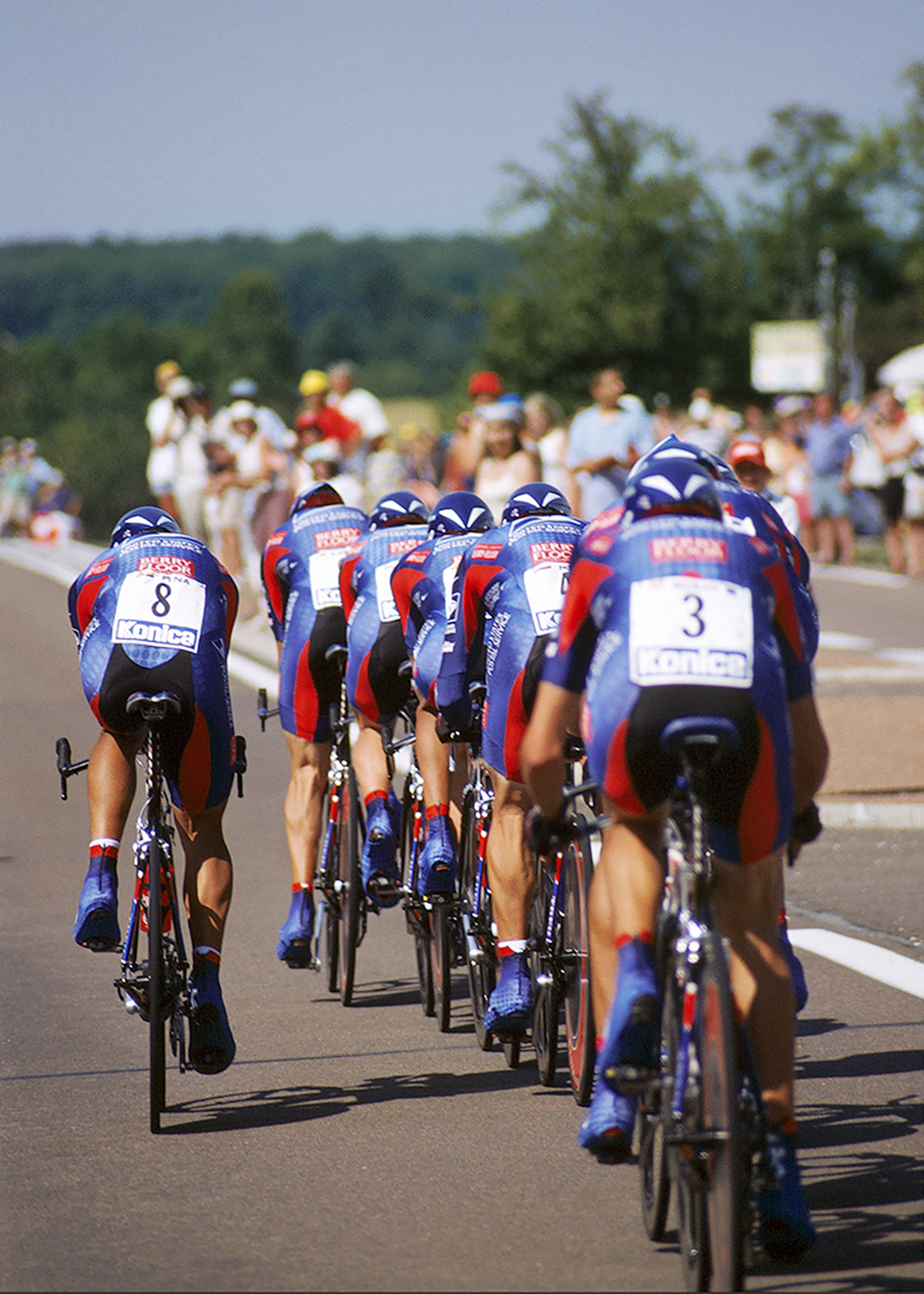  The United States Postal Service Team during the Team Time Trial at the Tour De France. Shot on film. 