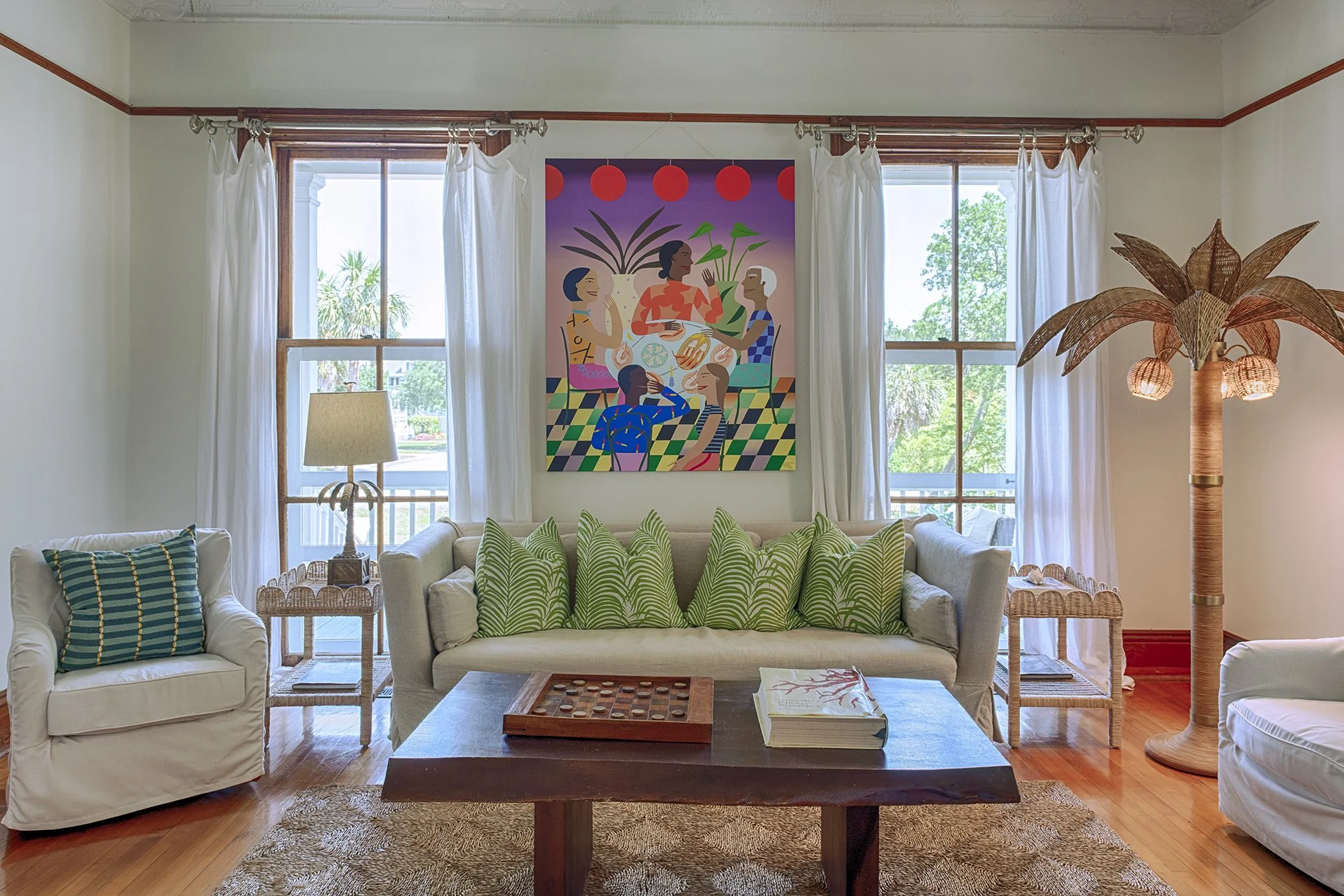 Living room interior at the historic Officer’s Row home on Tybee Island.